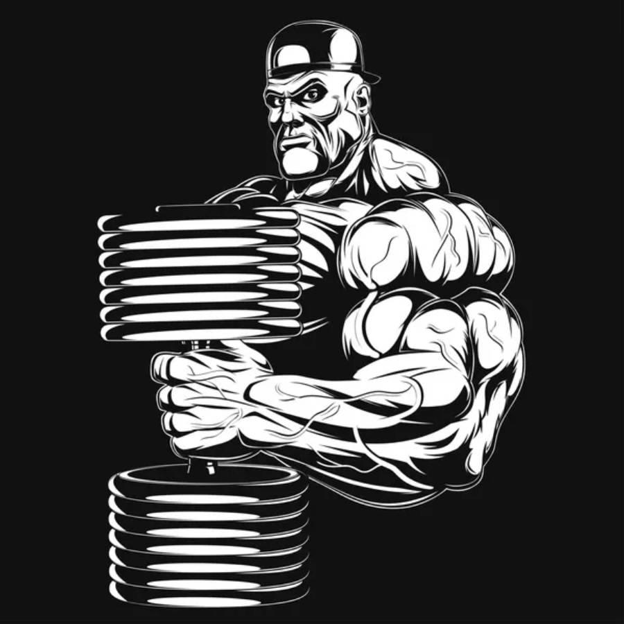 Exercise 桌布 壁紙 — 一個風格化的黑白插圖，描繪一個肌肉發達的男子專注地舉起沉重的槓鈴。