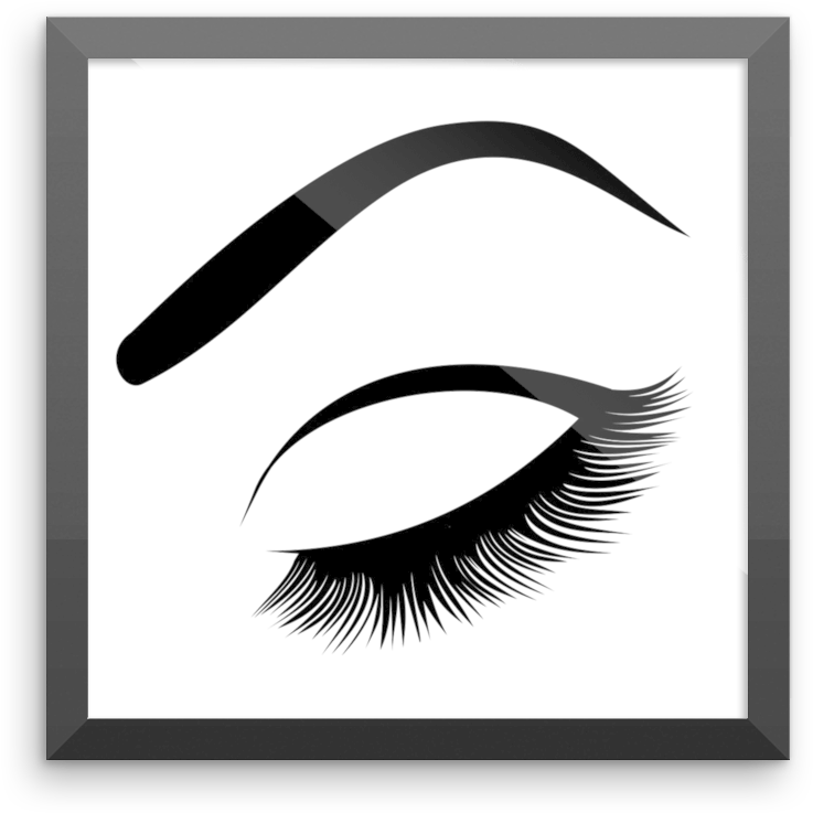 Beauty Parlour 桌布 壁紙 — 一個風格化的黑白插圖，描繪一隻閉上的眼睛，帶有長長的睫毛，鑲嵌在時尚的灰色邊框中。