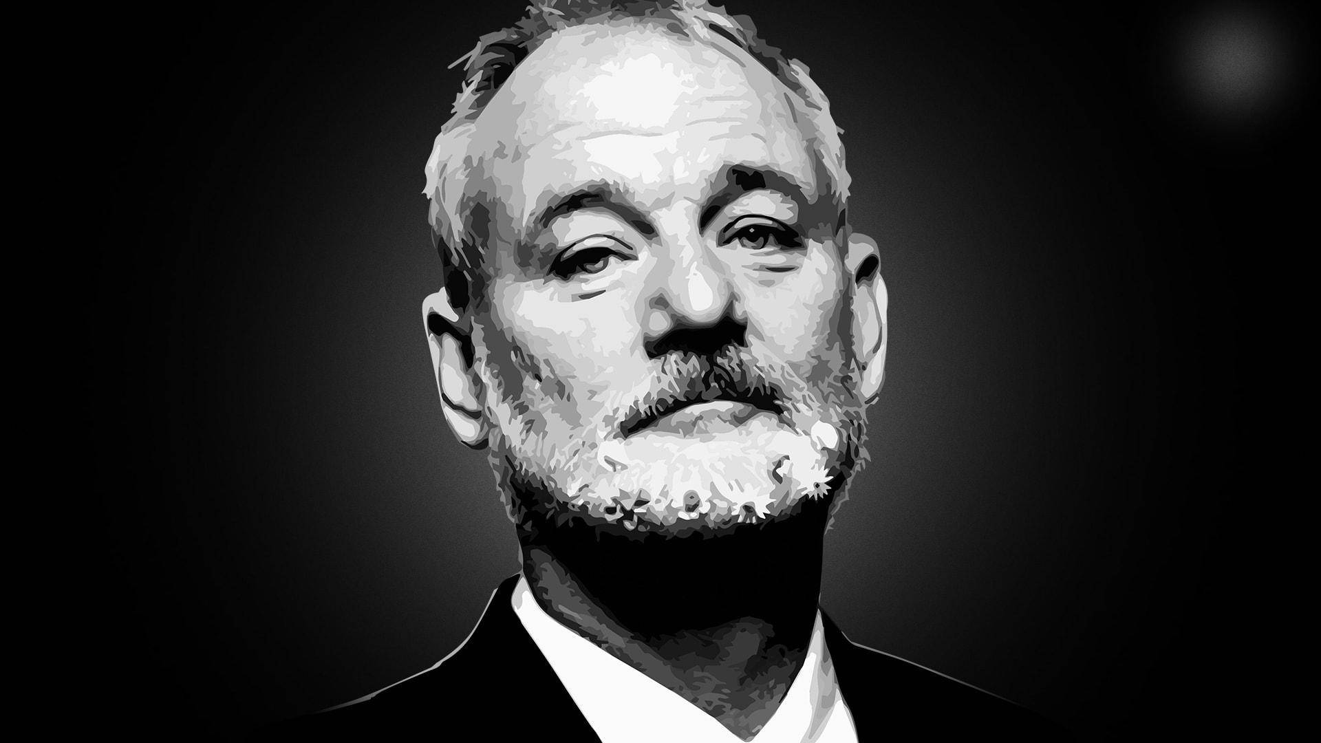 actor 桌布 壁紙 — 一個風格化的黑白肖像，一個穿西裝的鬍鬚男，背景是深色漸變。
