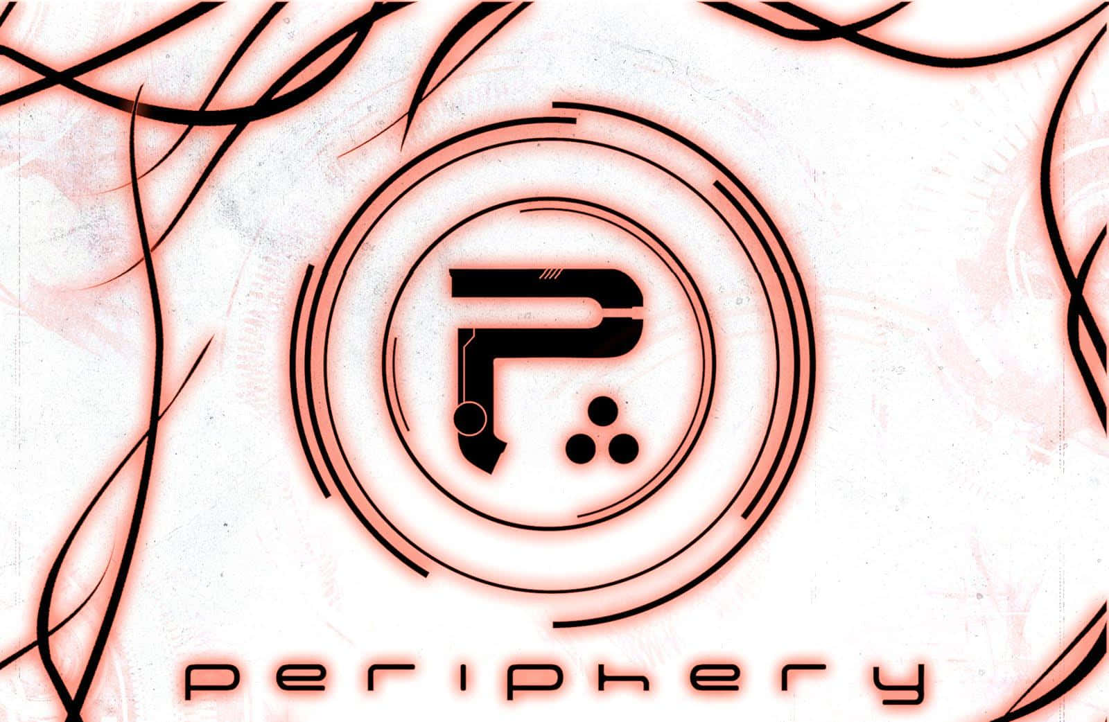 Peripheral 桌布 壁紙 — 一個風格化的黑色「P」標誌，帶有同心圓和抽象線條，位於有紋理的粉紅色和白色背景上。