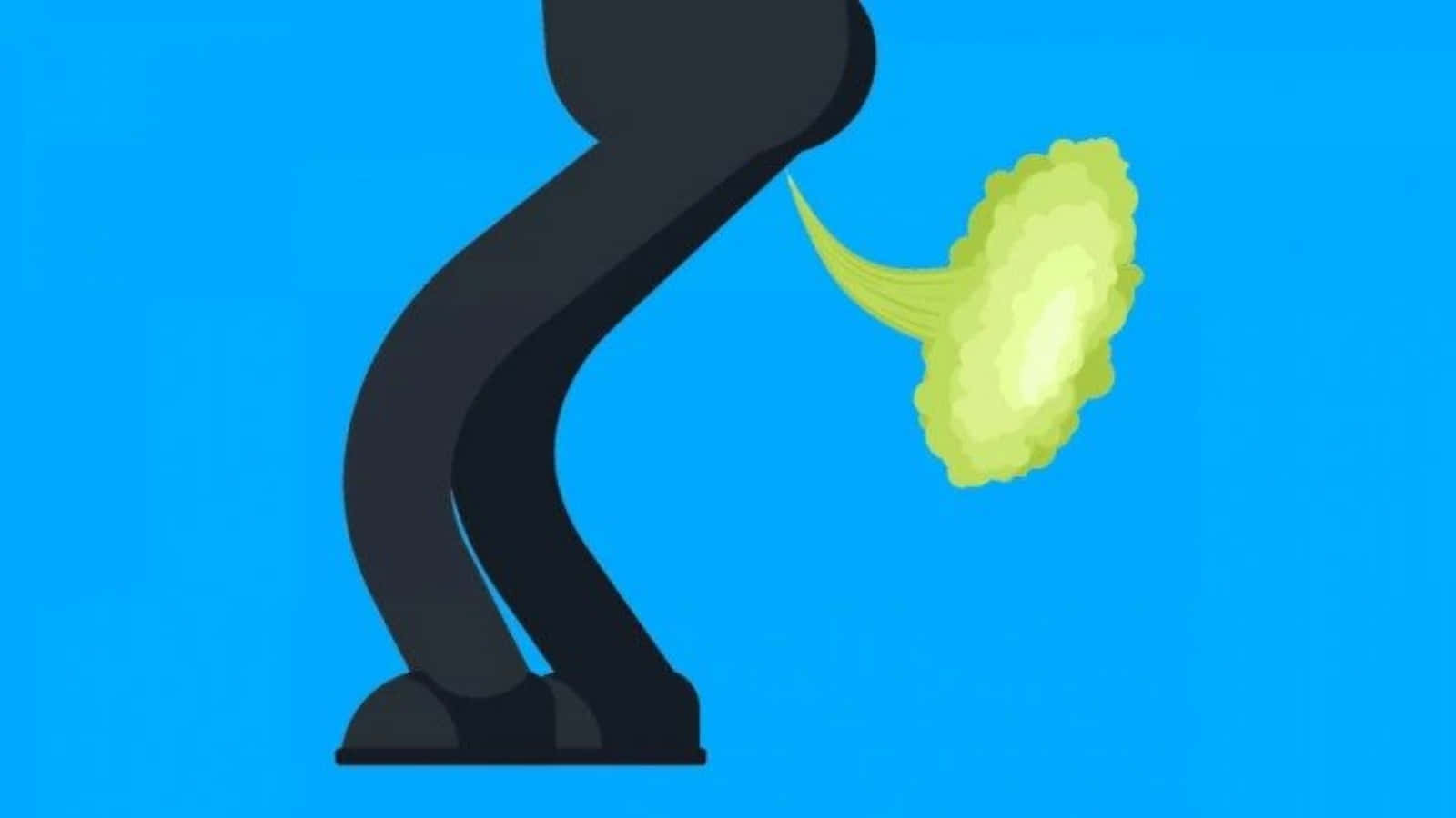 Fart 桌布 壁紙 — 一個風格化的黑色剪影，展示人物下半身對著純藍色背景放出亮黃綠色的屁。