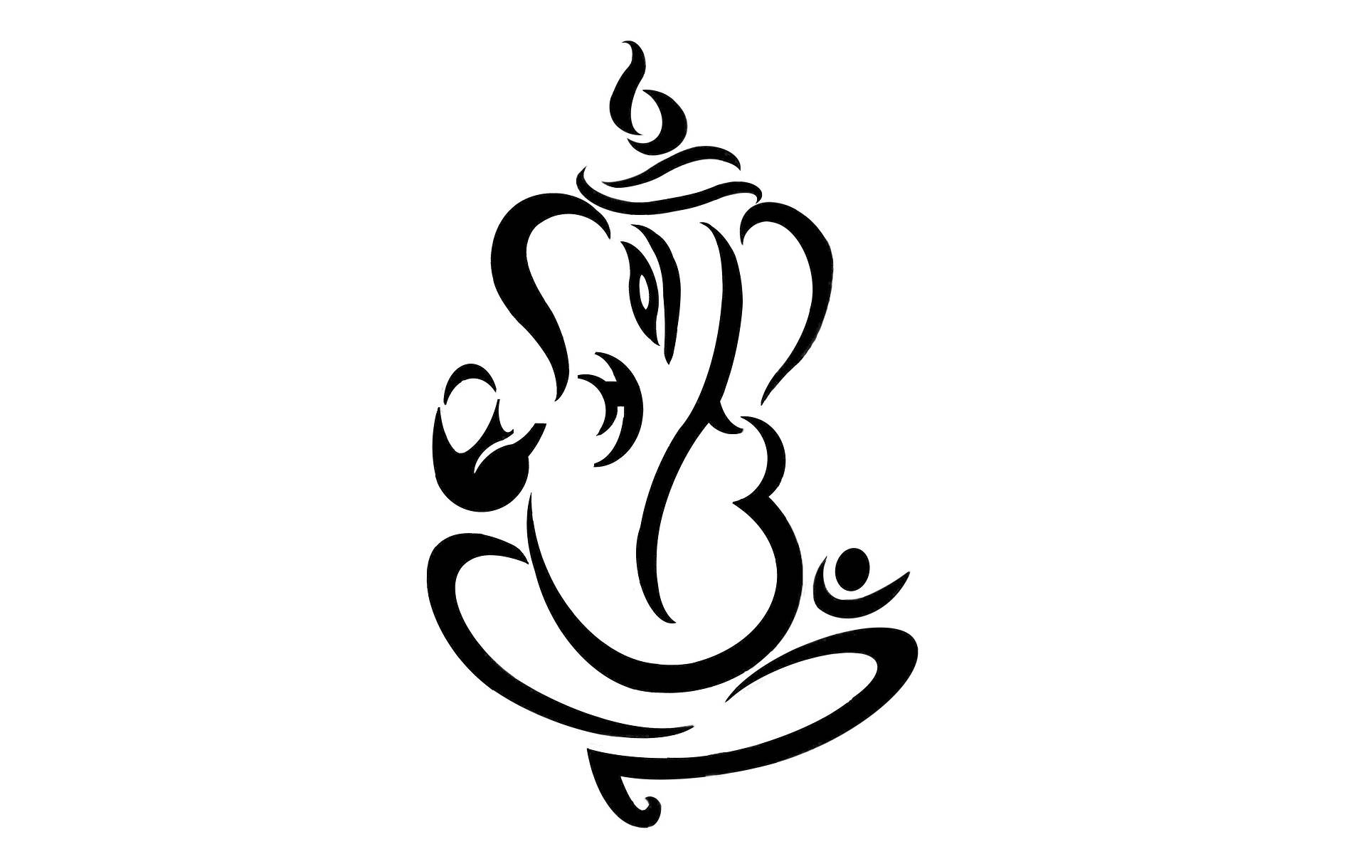 Ganesh 桌布 壁紙 — 一個風格化的黑色象頭神剪影，帶有流暢的曲線和皇冠，背景為純白色。