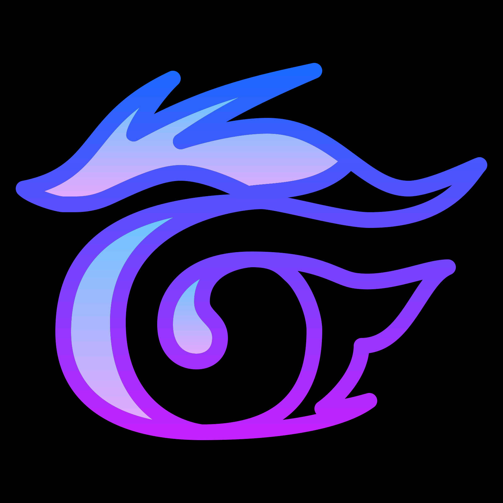電玩遊戲 桌布 壁紙 — 一個風格化的龍圖示，帶有流動的藍色和紫色漸層，背景為黑色。
