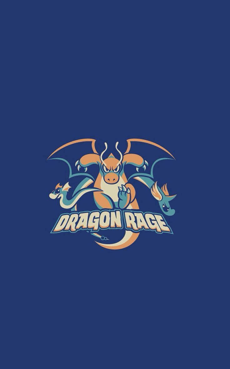 寶可夢 iPhone 壁紙 桌布 壁紙 — 一個風格化的龍標誌，包含三條龍和文字 dragon rage，背景為純藍色。