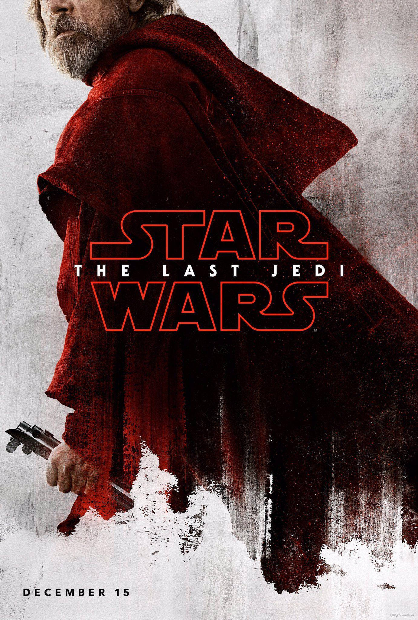The Last Jedi Star Wars 桌布 壁紙 — 一個飽經風霜的絕地武士身穿紅色長袍，站在雪地中，手持光劍，背景粗糙有紋理。
