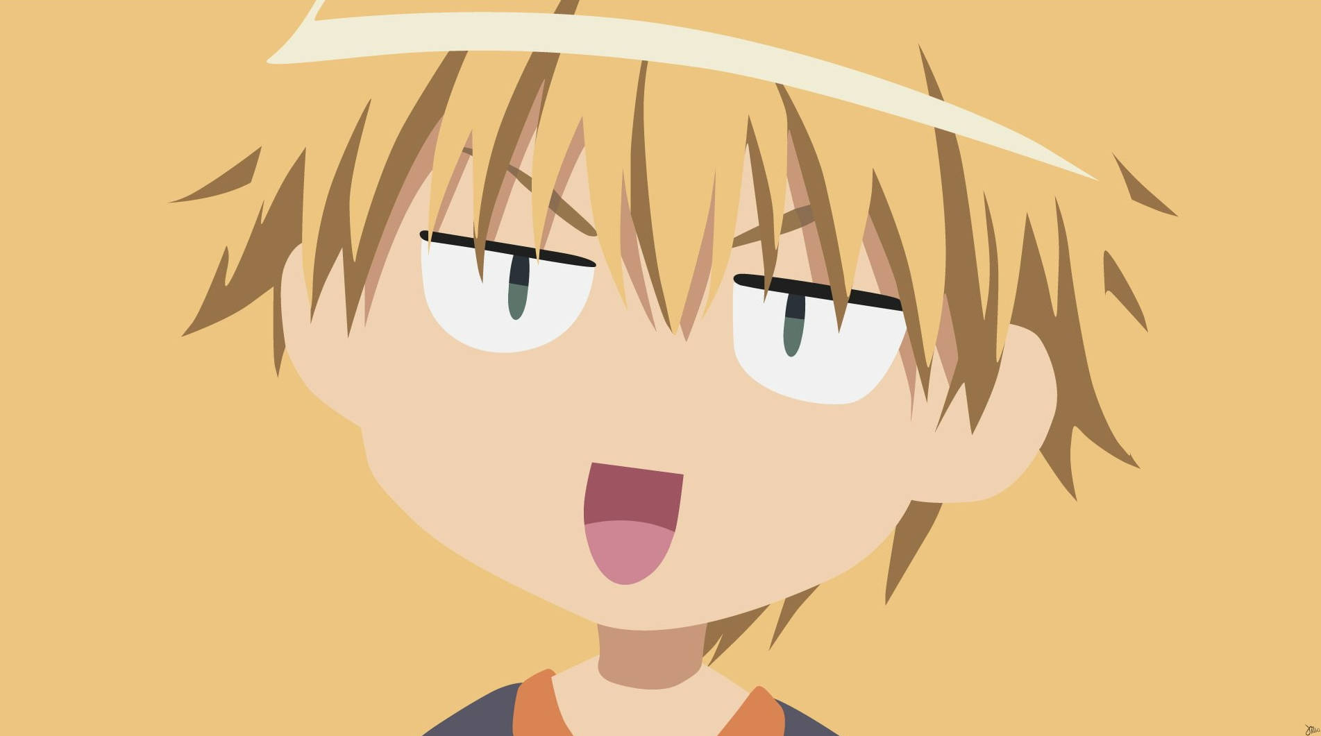 Maid Sama 桌布 壁紙 — 一個驚訝的動漫男孩，有著尖刺的金色頭髮和大眼睛，背景是純米色。
