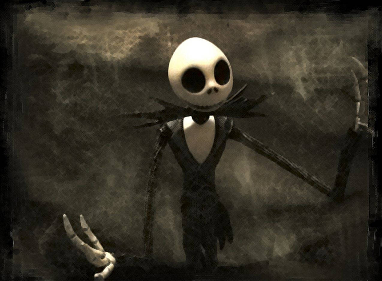 nightmare 桌布 壁紙 — 一個骷髏角色，頭部巨大，身穿黑色西裝，站在黑暗煙霧繚繞的背景前。