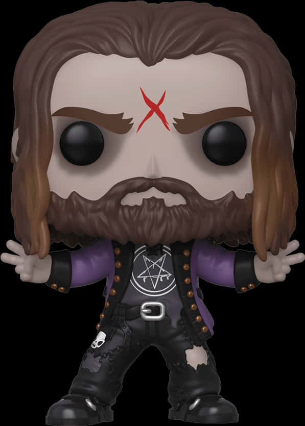 Undead 桌布 壁紙 — 一個鬍鬚男人的Funko Pop乙烯基公仔，額頭上有紅色X，穿著紫色和黑色的哥德式服裝。