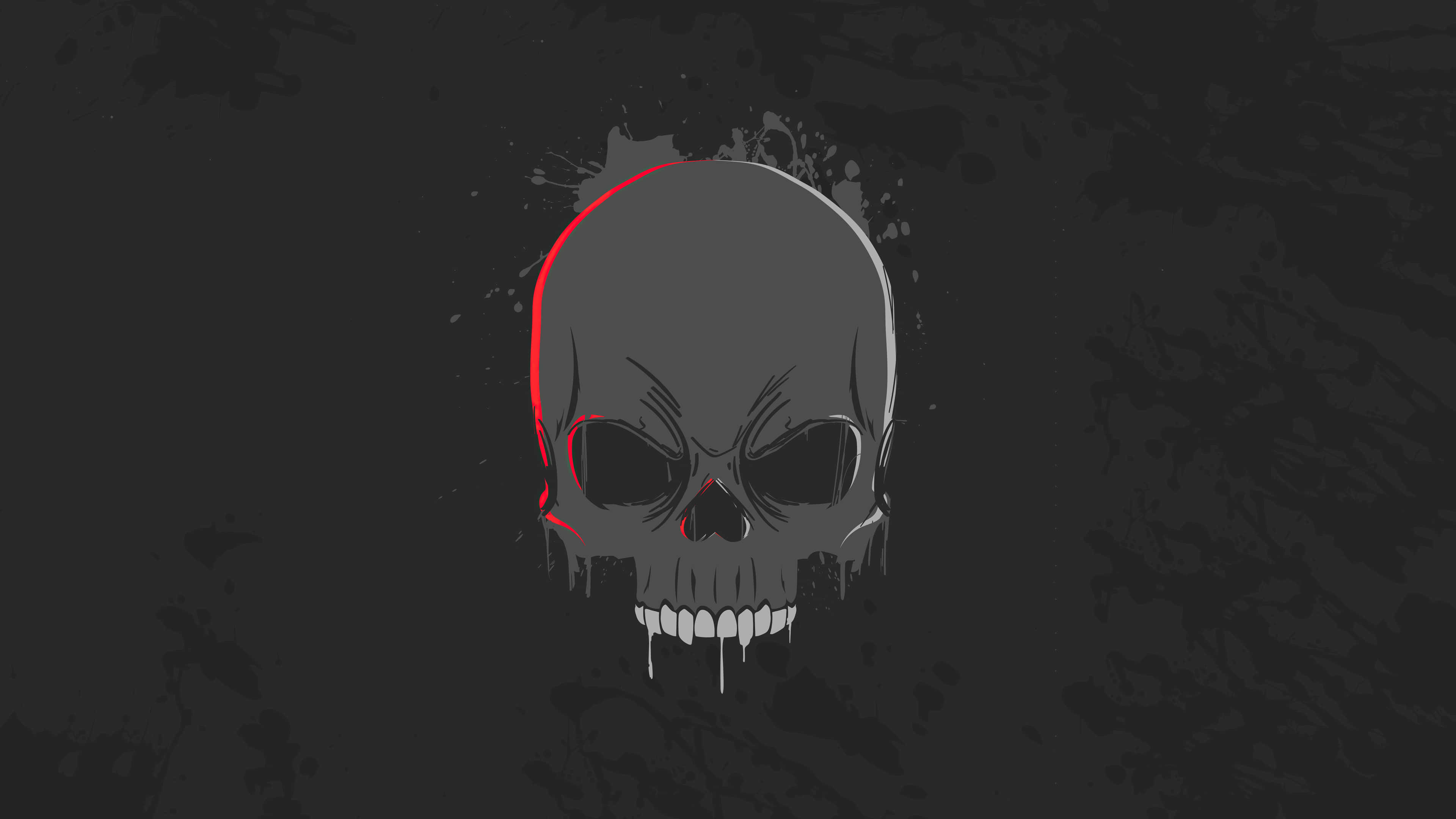 Awesome Skull 桌布 壁紙 — 一個鮮明的灰色骷髏頭，帶有滴落的紅色輪廓和牙齒，置於深色紋理背景上。