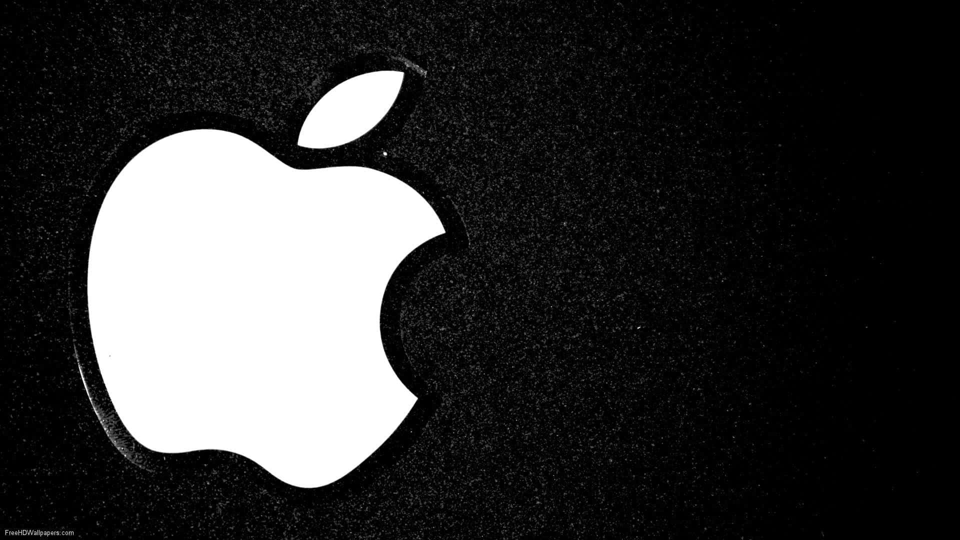 1920x1080 Apple 桌布 壁紙 — 一個鮮明的白色Apple標誌在帶有細微斑點的紋理黑色背景上突出顯示。