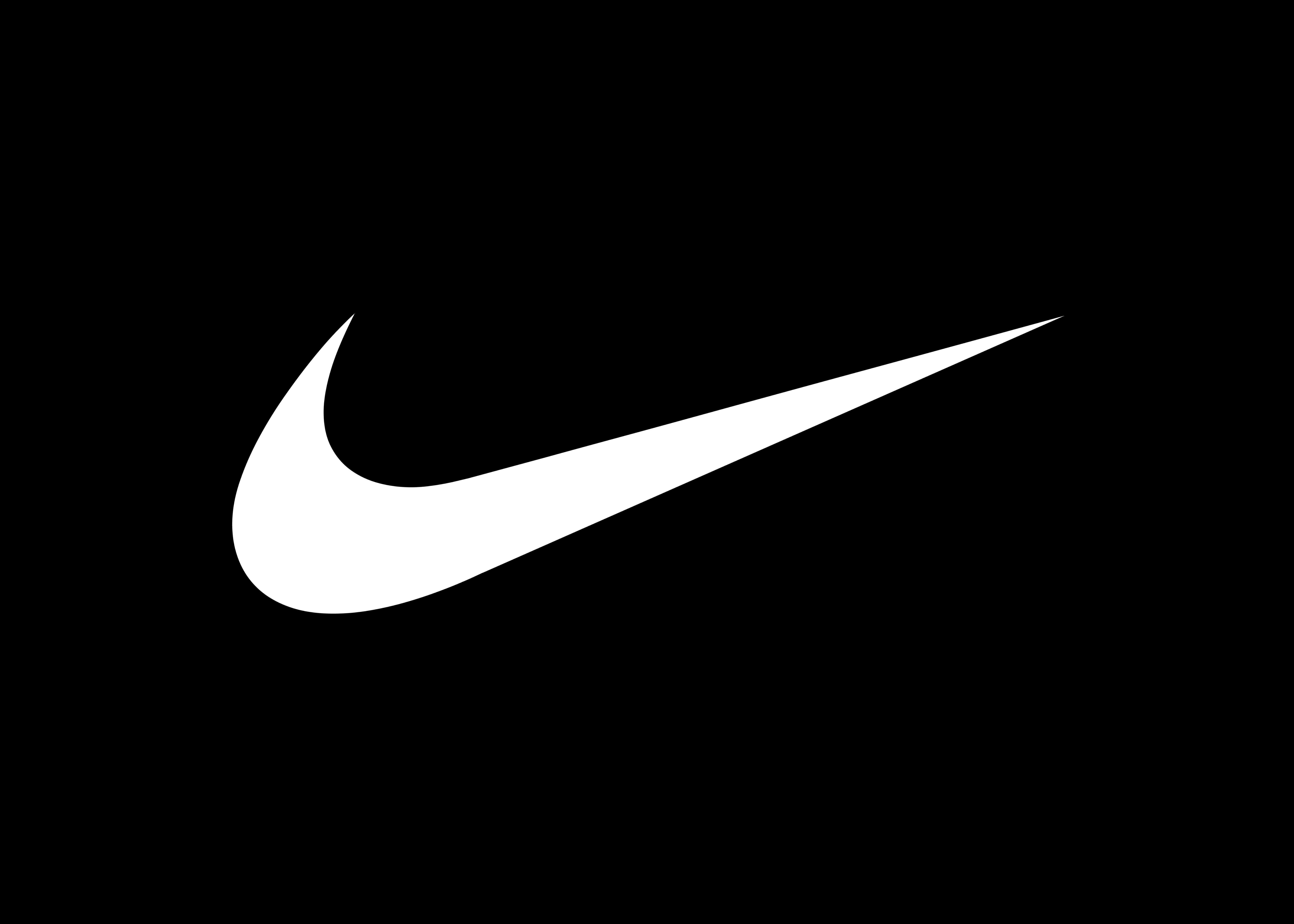 Nike 桌布 壁紙 — 一個鮮明的白色Nike swoosh標誌，居中在純黑色背景上。