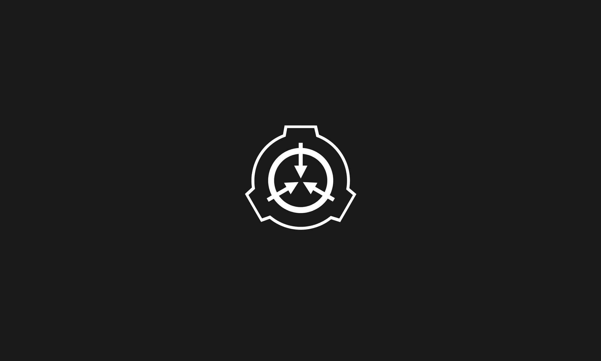 SCP 桌布 壁紙 — 一個鮮明的白色SCP Foundation標誌，居中於純黑色背景上，採用極簡幾何設計。