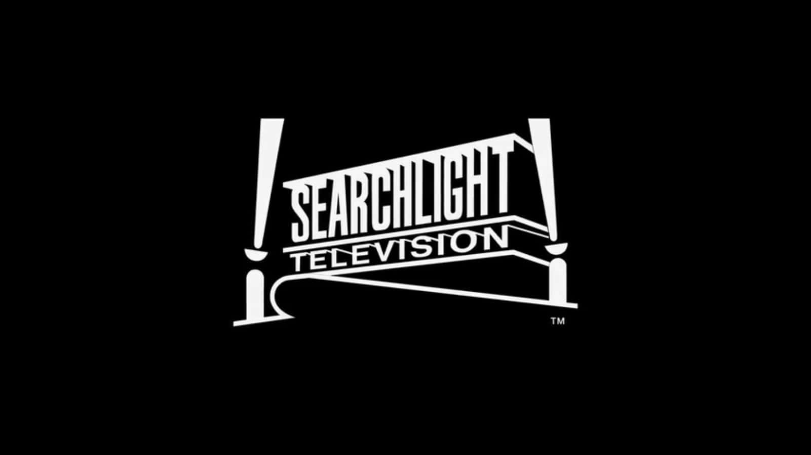 Searchlight 桌布 壁紙 — 一個鮮明的白色Searchlight Television標誌，居中放置在純黑色背景上，採用大膽的幾何設計。