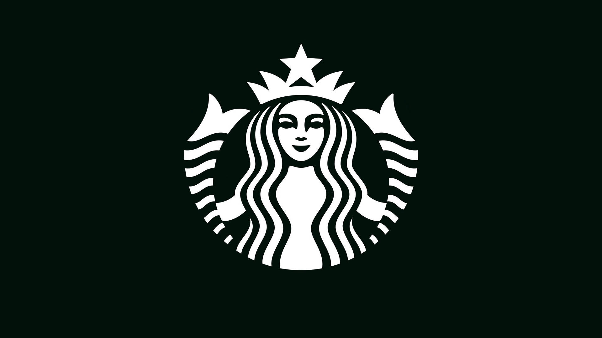 星巴克 桌布 壁紙 — 一個鮮明的白色Starbucks海妖標誌，居中放置在純深綠色背景上。
