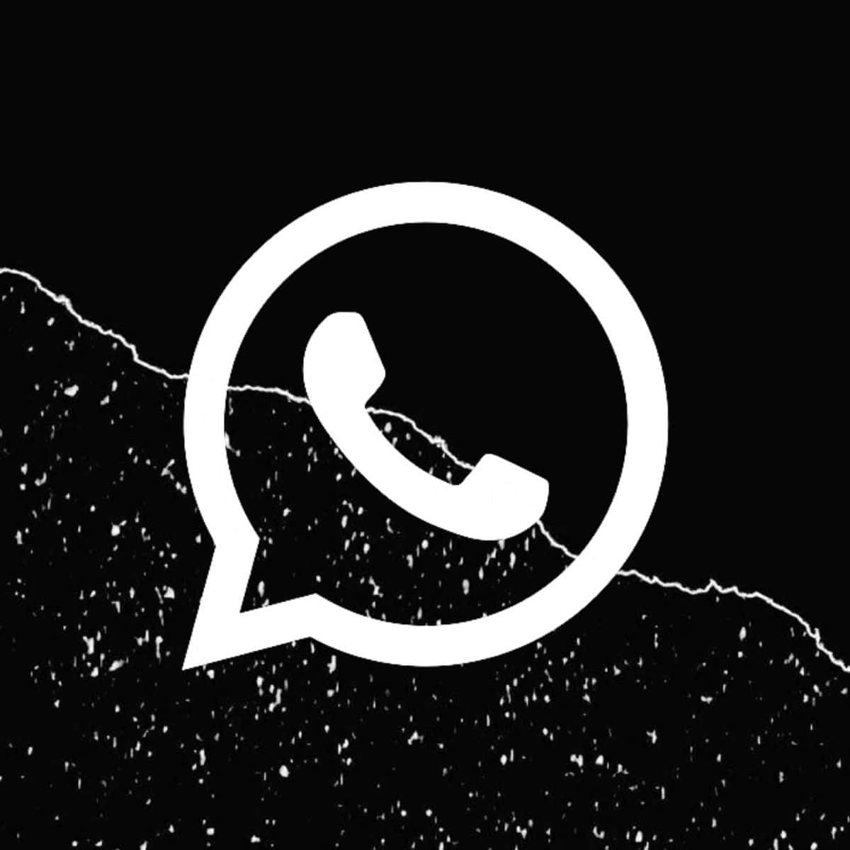WhatsApp 桌布 壁紙 — 一個鮮明的白色WhatsApp標誌漂浮在黑色背景上，帶有噼啪作響的白色靜電和閃電般的裂紋。