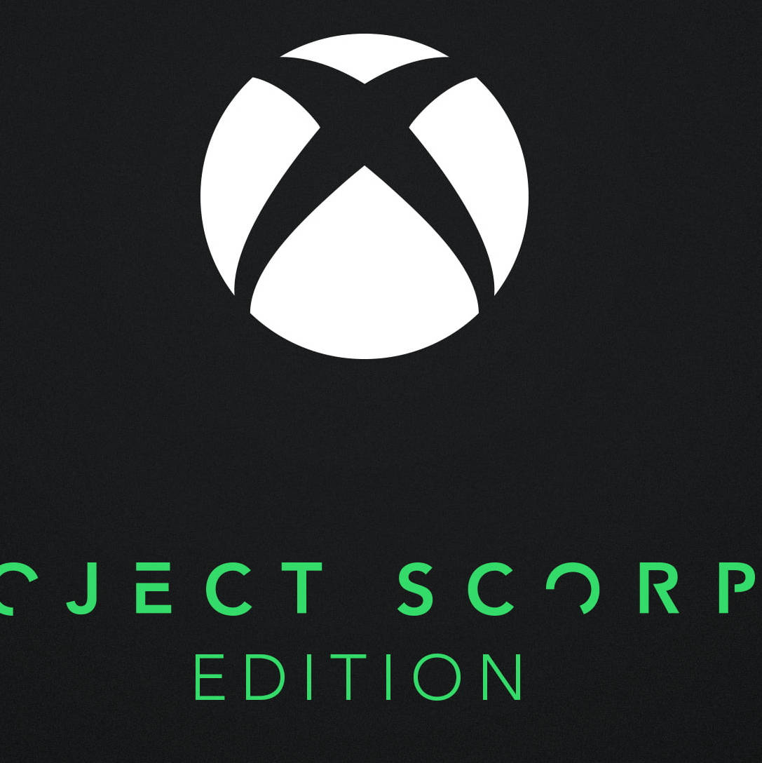 Xbox 桌布 壁紙 — 一個鮮明的白色Xbox標誌在黑色背景上發光，下方有發光的綠色文字寫著「PROJECT SCORP EDITION」。