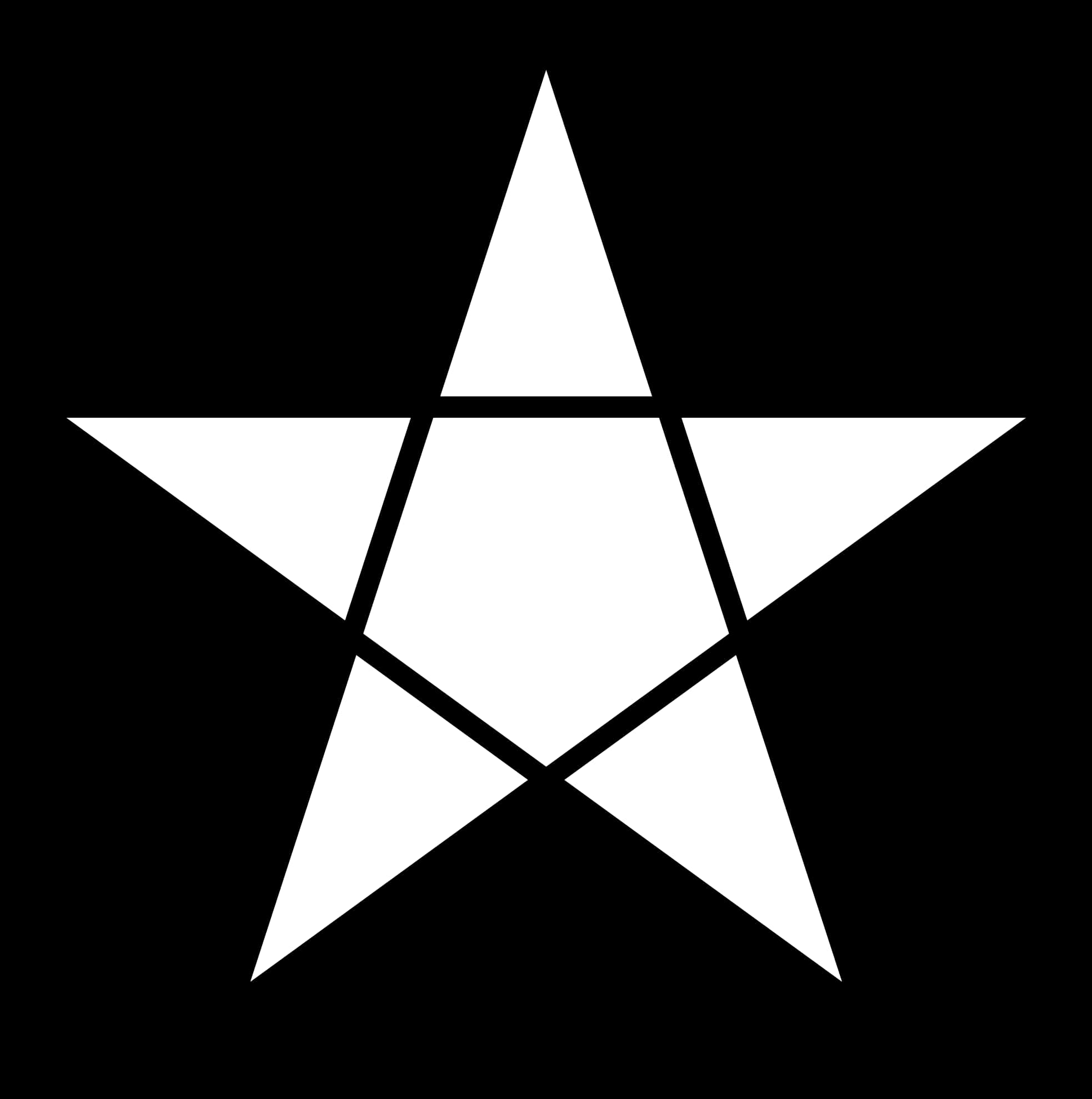 Pentagram 桌布 壁紙 — 一個鮮明的白色五角星，帶有交叉線條，居中在純黑色背景上。