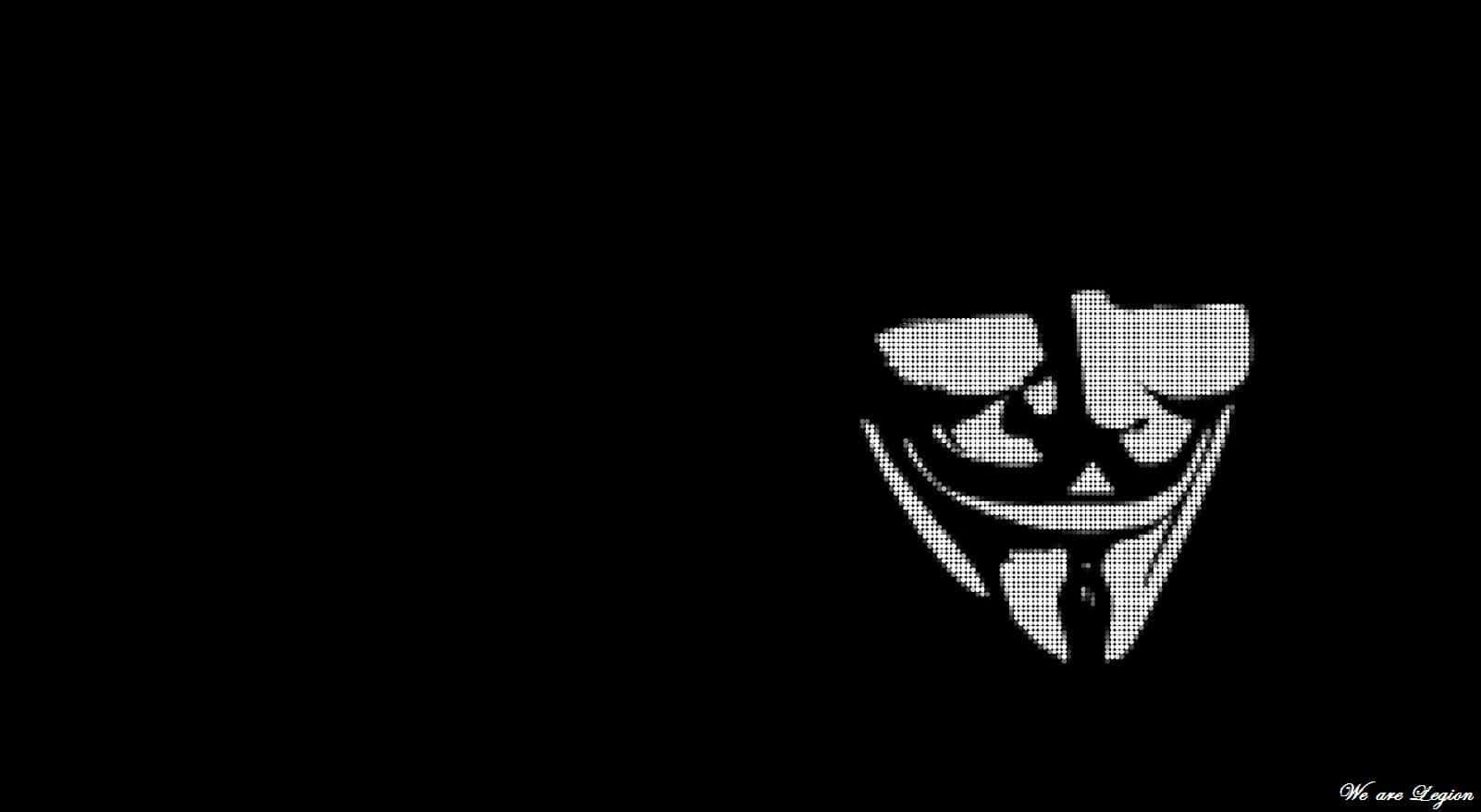 像素化蓋伊·福克斯面具，黑色背景上寫有 'We are Legion' 文字。 — 匿名 GIF 壁紙