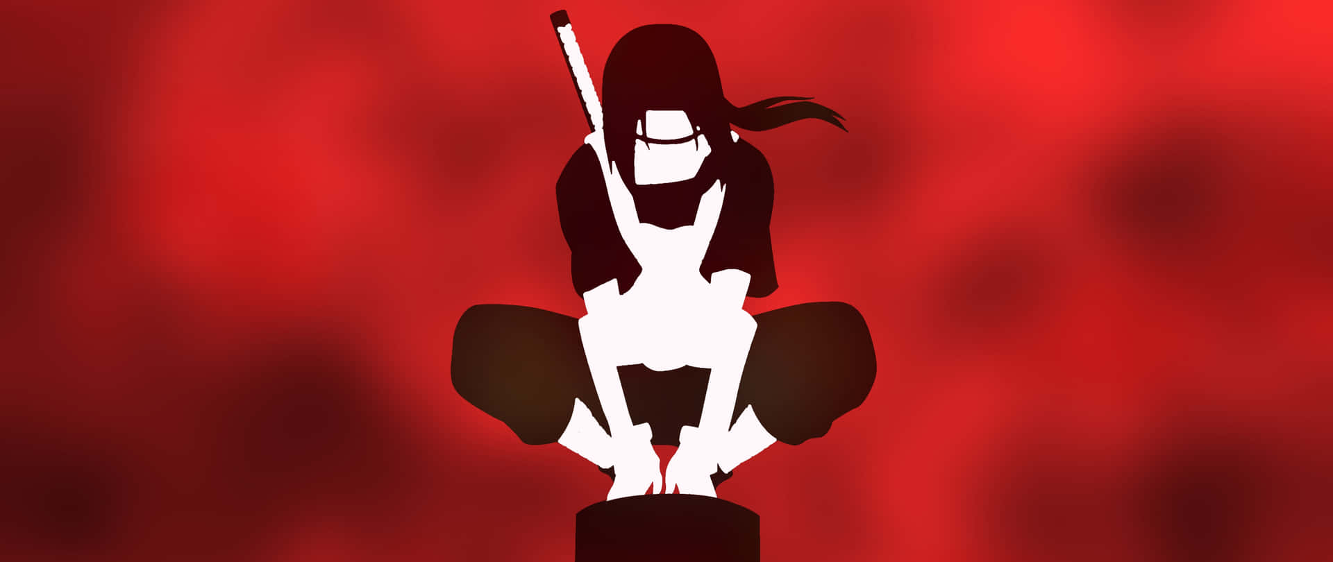 火影忍者 桌布 壁紙 — 一個鮮明的白色剪影，描繪一位跪著的動漫女孩手持劍，背景是深紅色漸變。