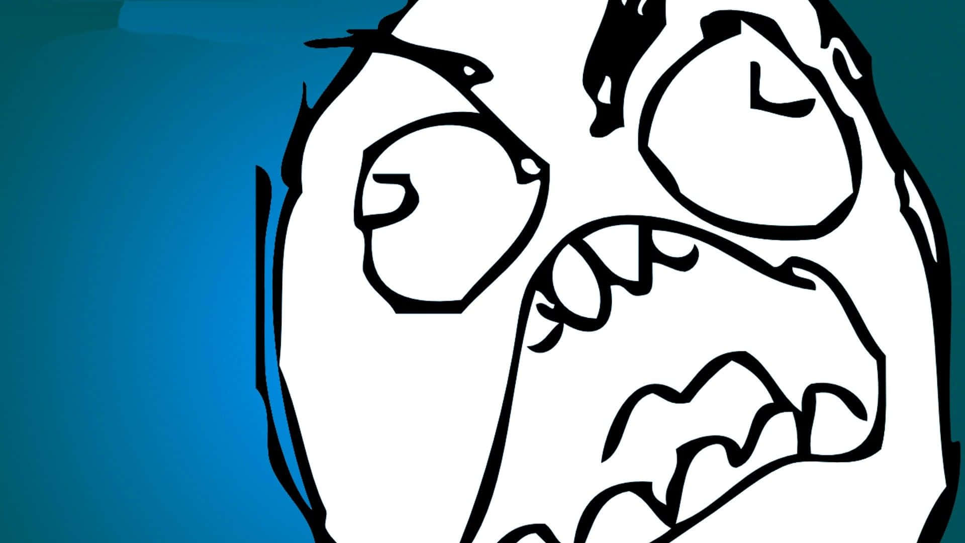 Funny Faces 桌布 壁紙 — 一個鮮明的白色卡通臉孔，睜大眼睛、咬緊牙關，在漸變藍色背景上尖叫。