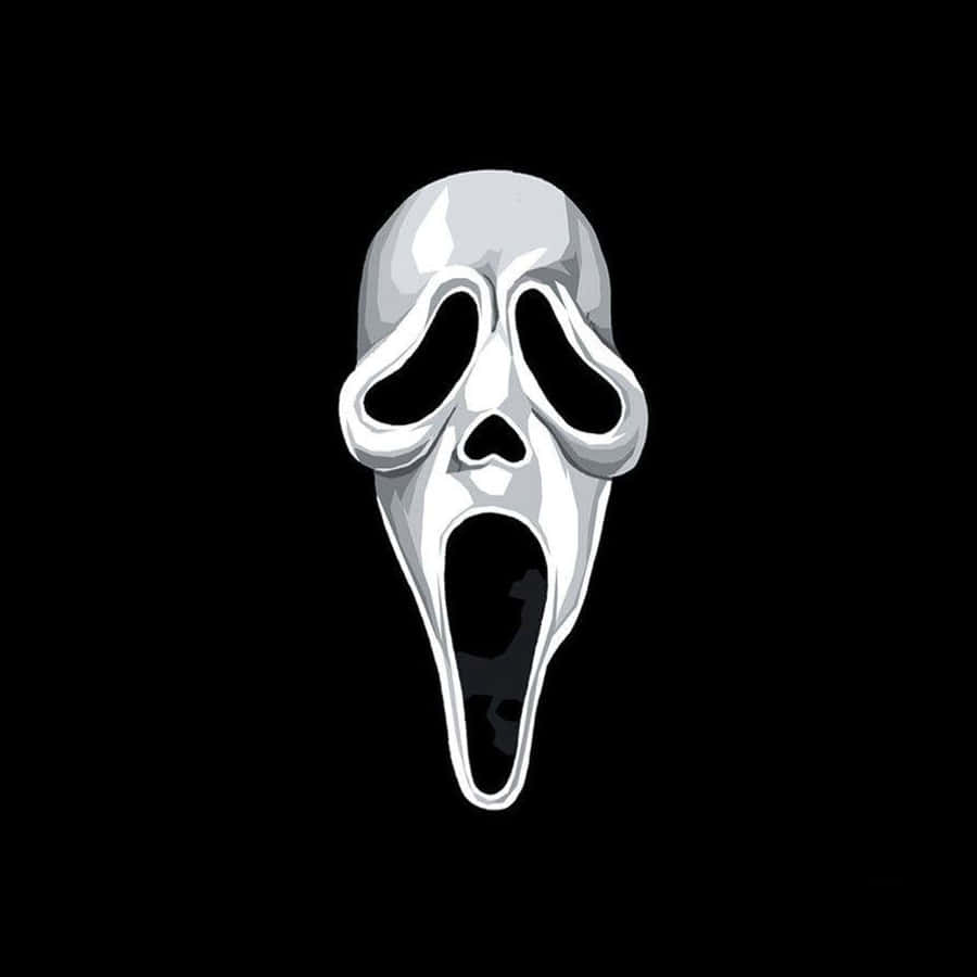 Scream Ghostface 桌布 壁紙 — 一個鮮明的白色尖叫面具，空洞的眼睛和張開的嘴巴，在純黑色背景上。