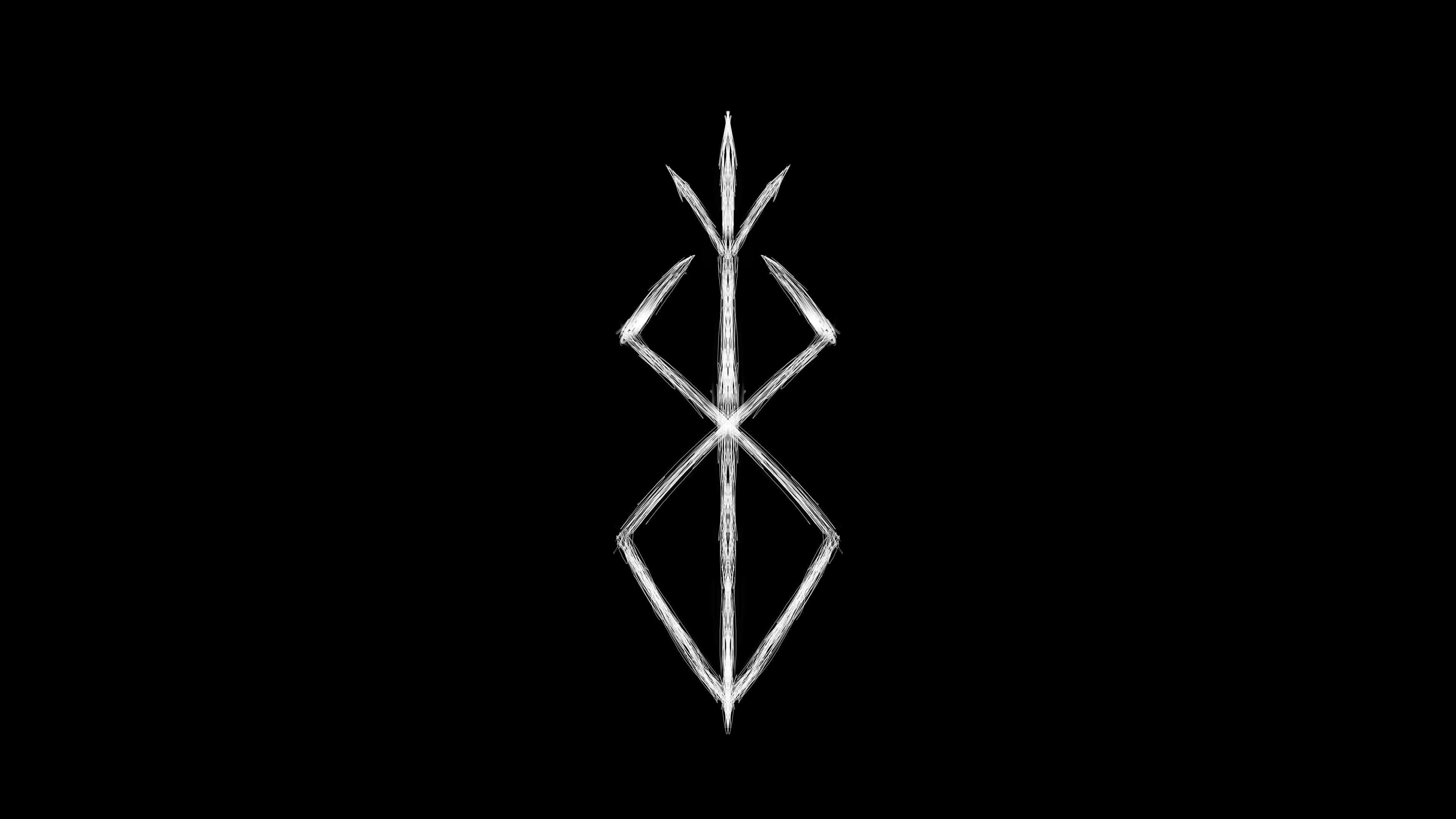 Simple Black And White 桌布 壁紙 — 一個鮮明的白色抽象符號，帶有尖銳的角線和中央橫桿，在純黑色背景上脫穎而出。