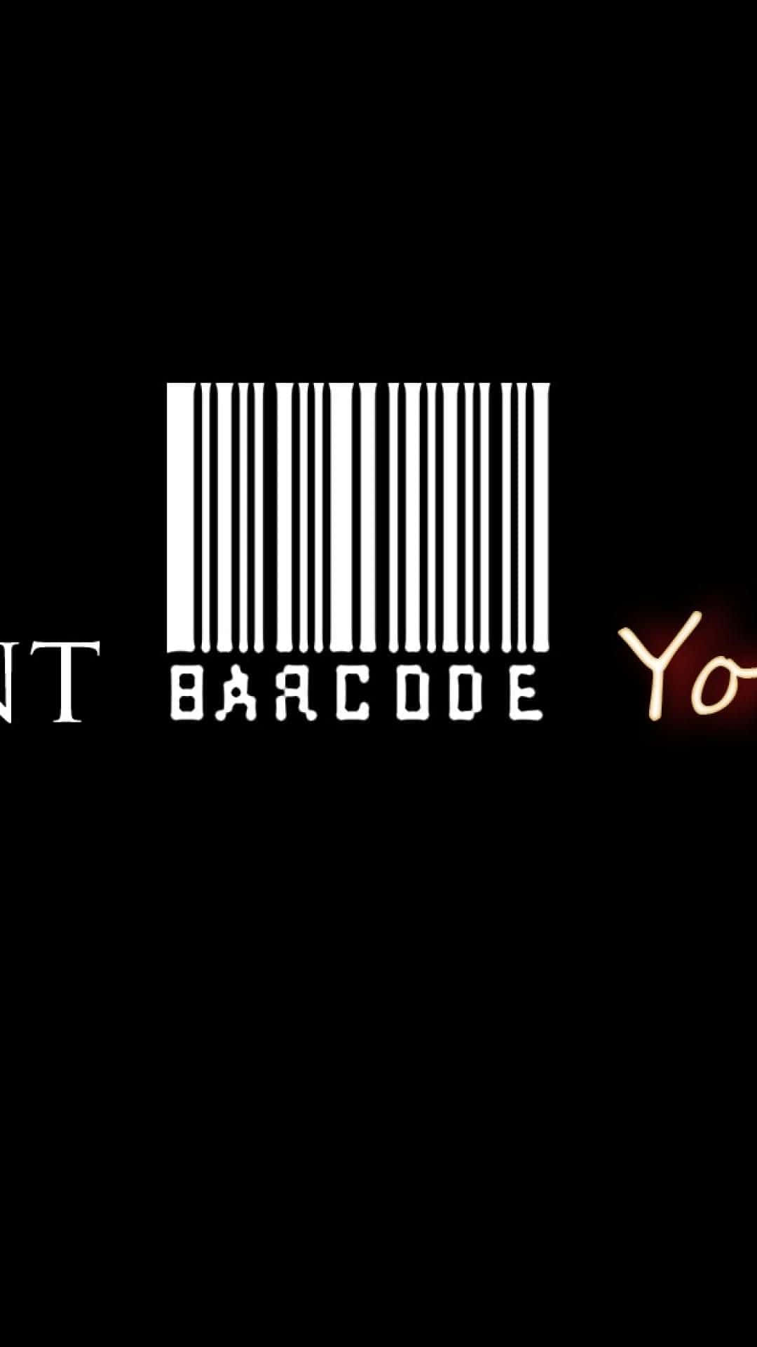 Barcode Scanning 桌布 壁紙 — 一個鮮明的白色條碼在黑色背景上發光，並以對比字體顯示碎片化文字「NT BARCODE Yo」。