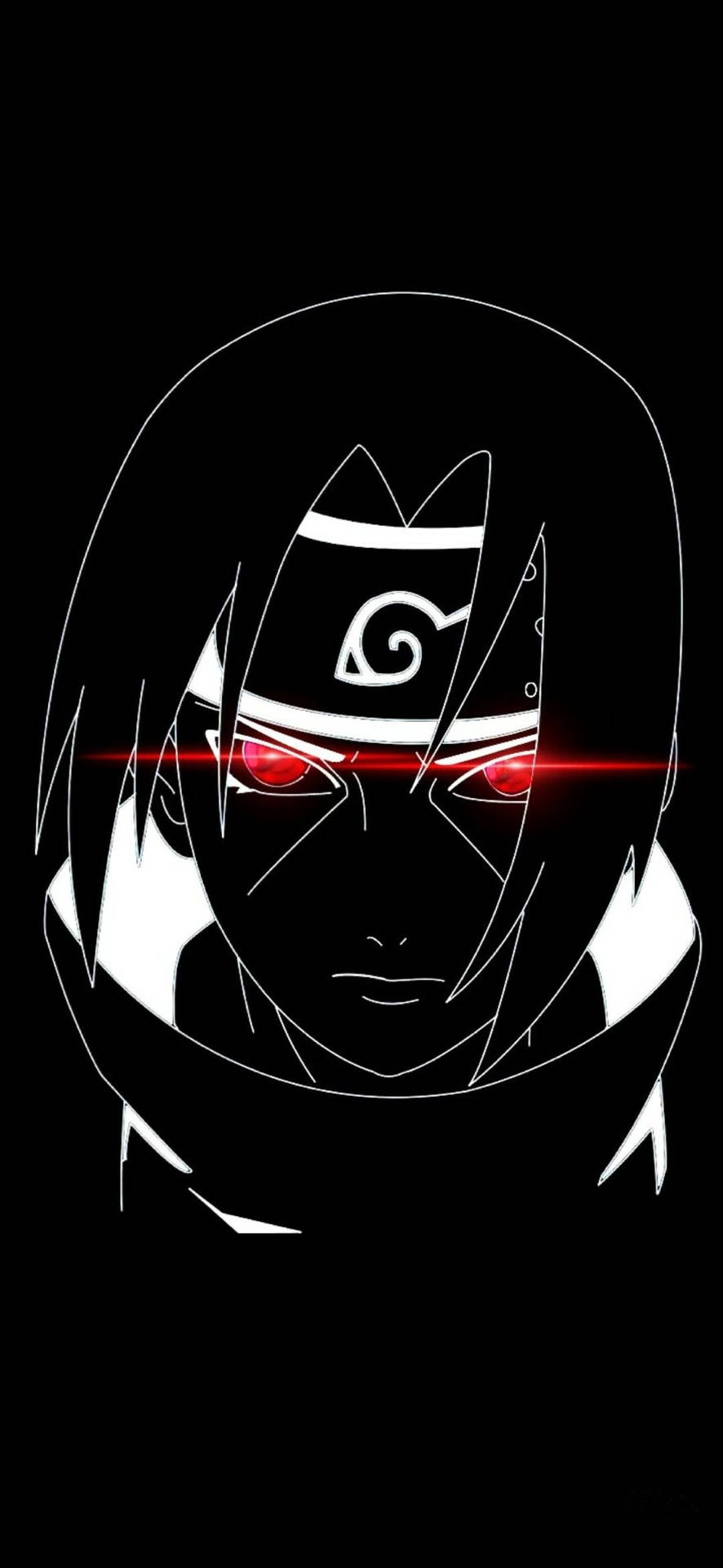 白色線條風格的動漫忍者，帶有紅色發光眼睛和頭帶。 — 鼬 GIF 壁紙