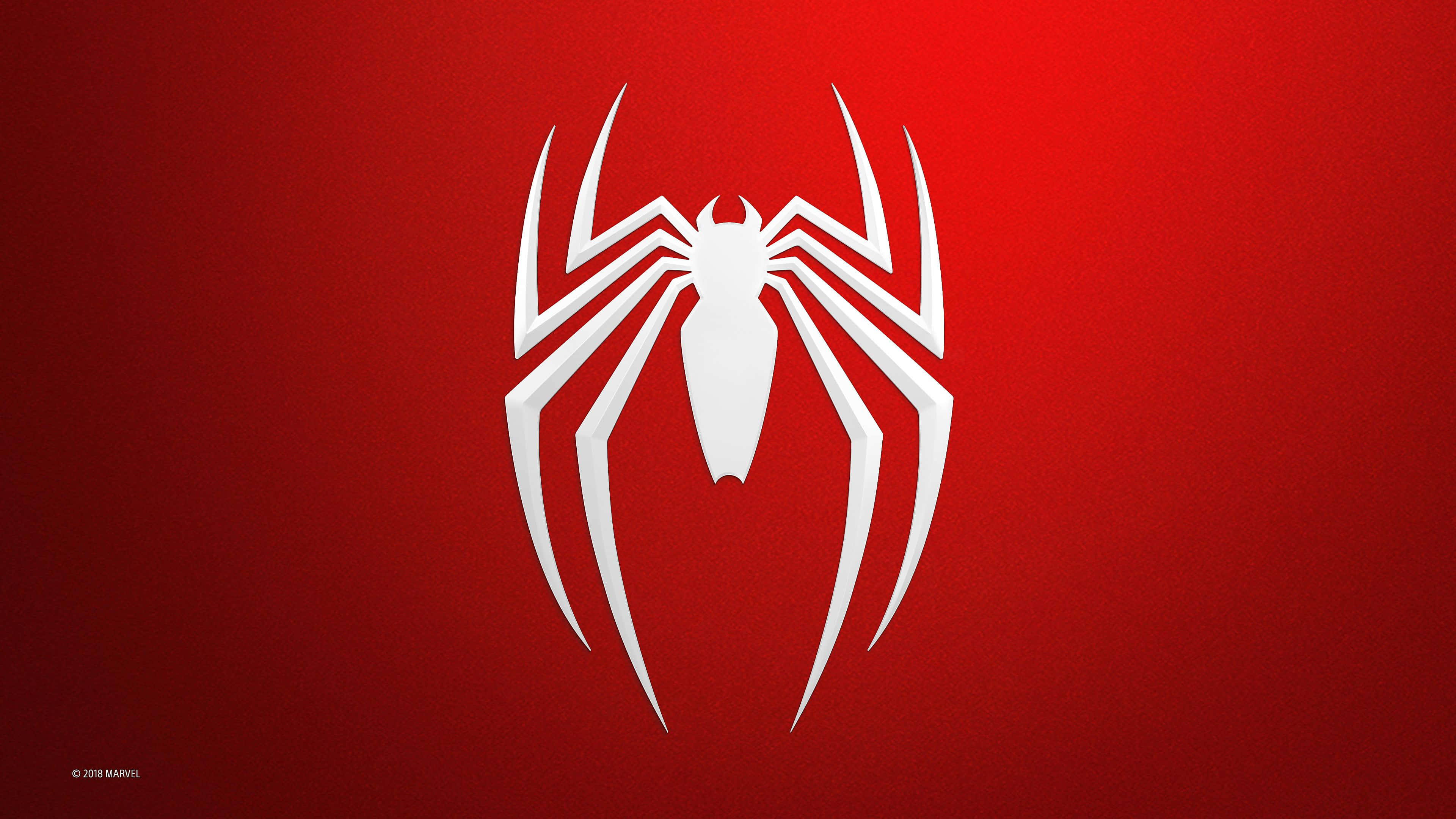 Spider Man Ps4 Logo 桌布 壁紙 — 一個鮮明的白色蜘蛛標誌，置於帶有細微紋理的豐富紅色漸變背景中央。