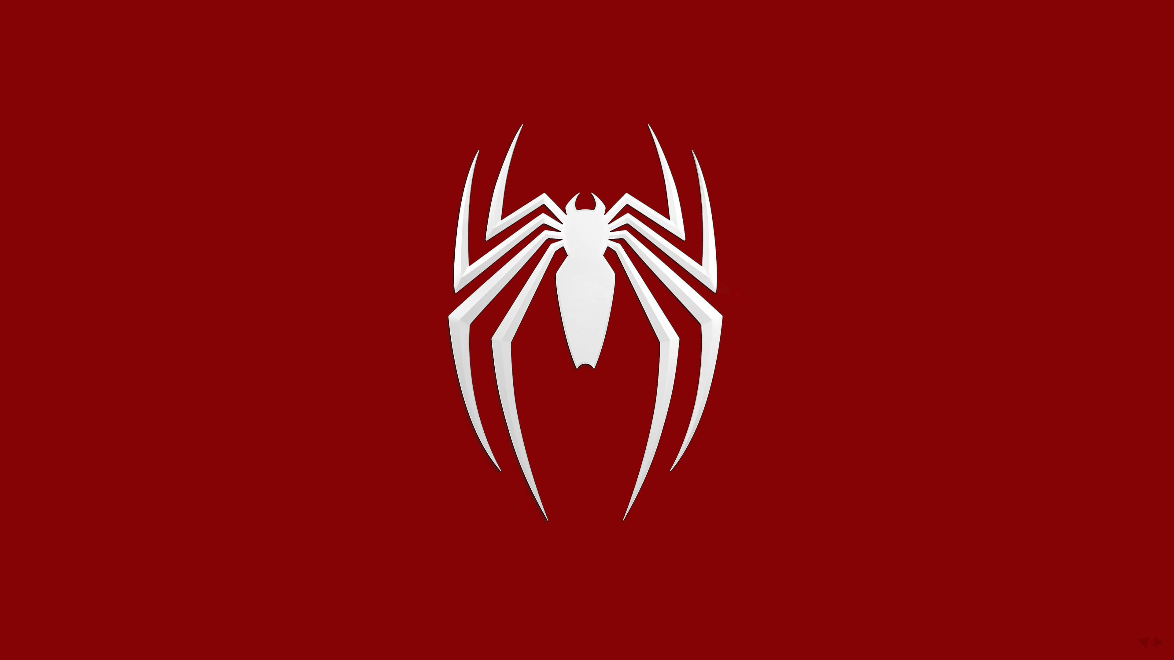 Spider Man Logo 桌布 壁紙 — 一個鮮明的白色蜘蛛標誌居中在純深紅色背景上。