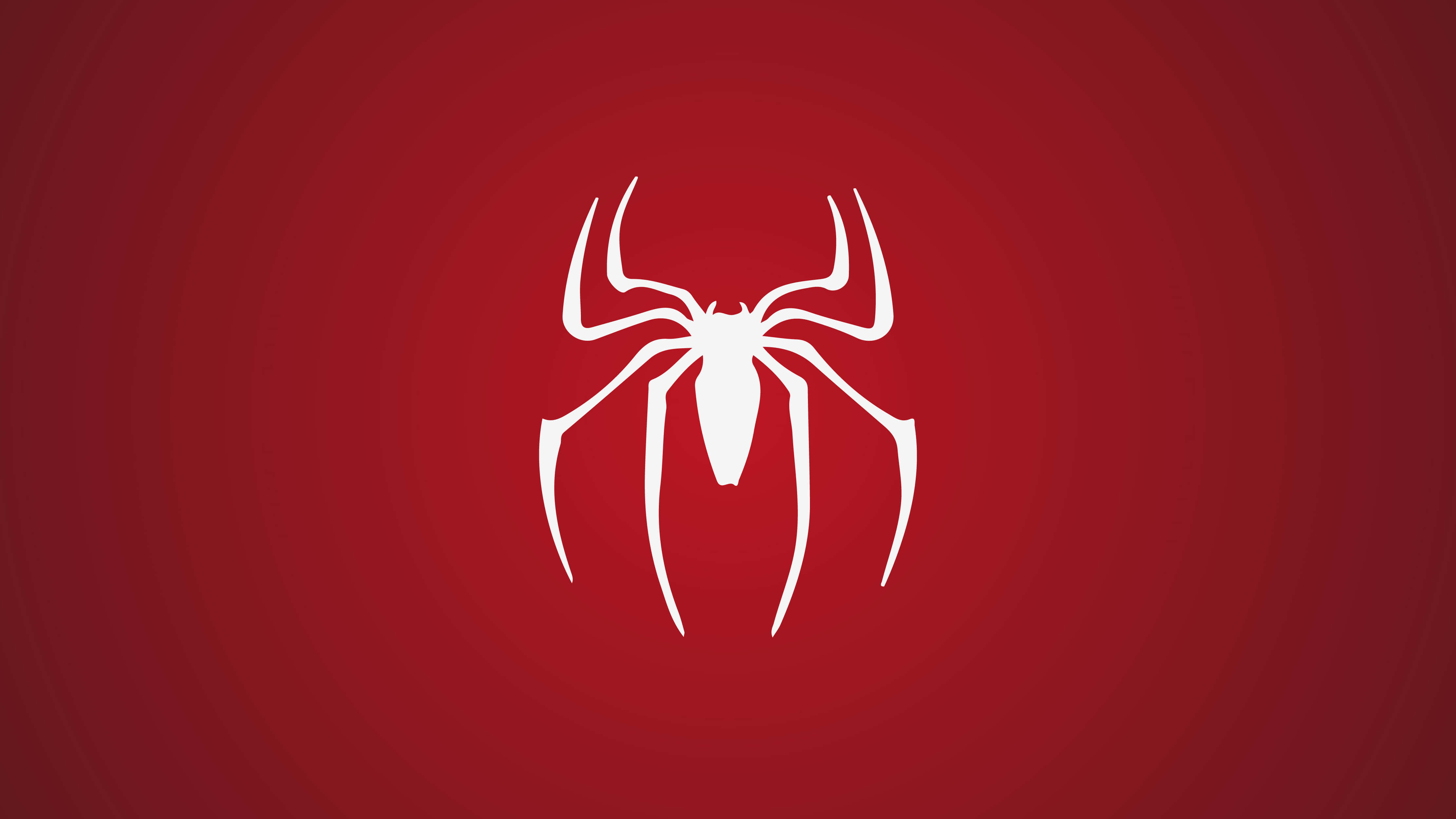 Spider Man Ps4 Logo 桌布 壁紙 — 一個鮮明的白色風格化蜘蛛標誌，居中在豐富的紅色漸變背景上。