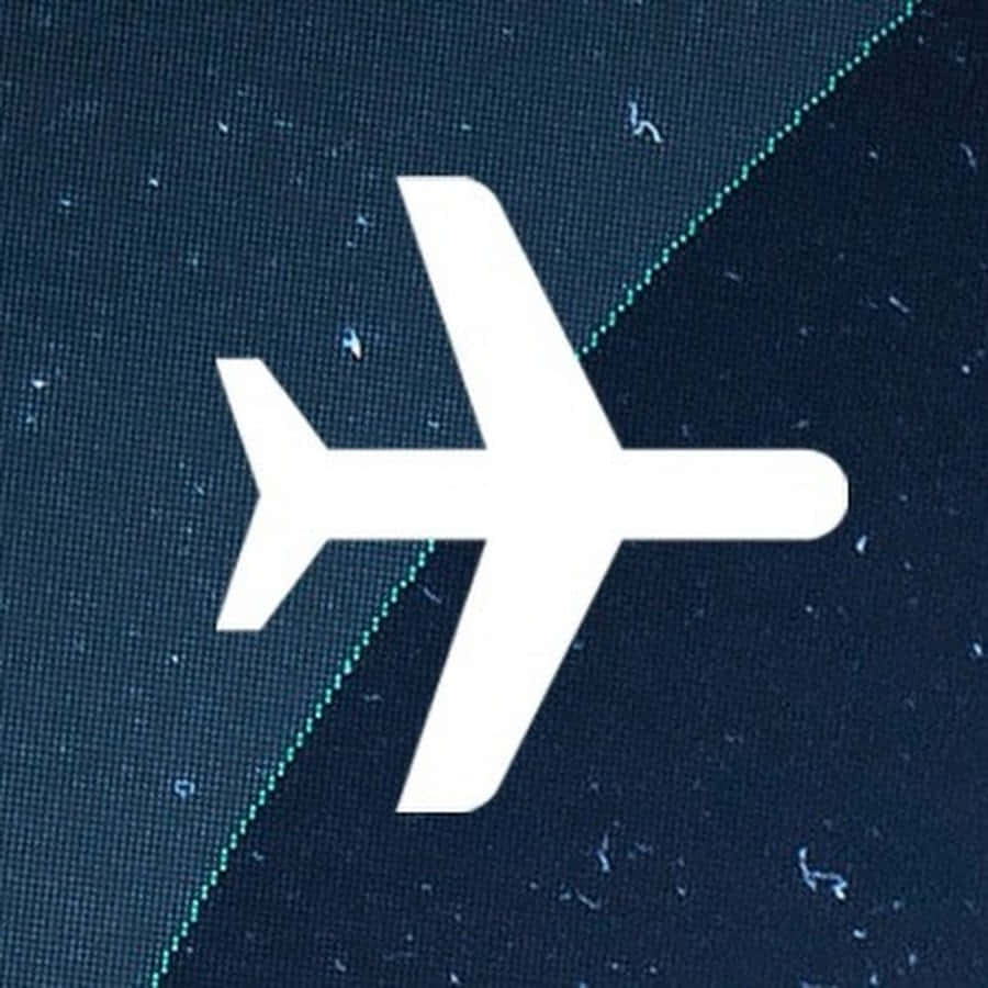 Aviation 桌布 壁紙 — 一個鮮明的白色飛機圖示在帶有微弱像素噪點和青綠色縫線的紋理深藍色數位螢幕上發光。