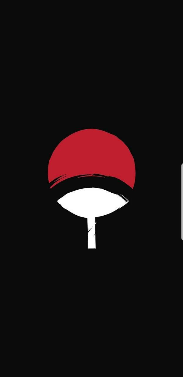 Uchiha 桌布 壁紙 — 一個鮮明的紅白宇智波一族標誌，居中置於純黑背景上。