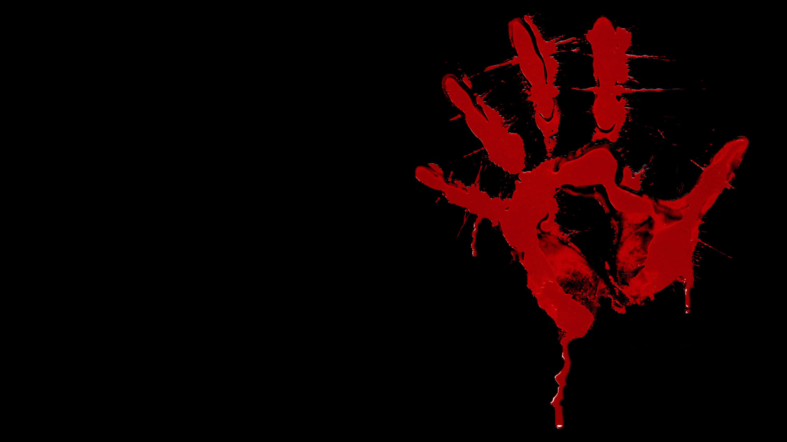 Blood 桌布 壁紙 — 一個鮮明的紅色手印濺在純黑色背景上，帶有滴落的條紋。
