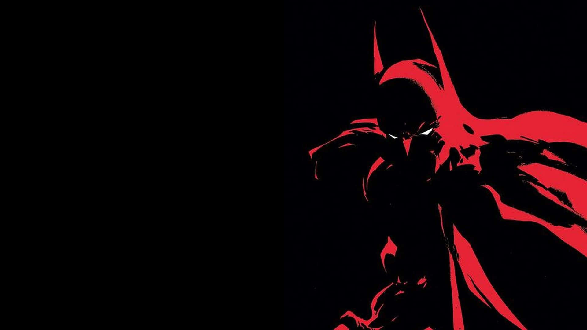 Batman Cartoon 桌布 壁紙 — 一個鮮明的紅色蝙蝠俠剪影，站在黑色背景前，披風戲劇性地飄揚。