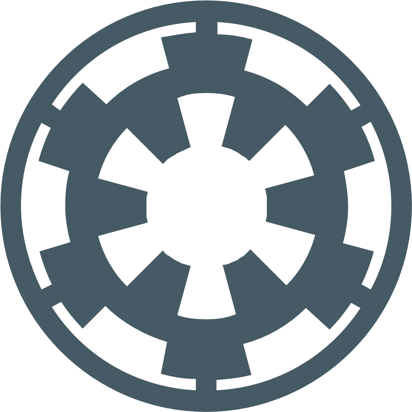 empire 桌布 壁紙 — 一個鮮明的藍灰色帝國徽章，帶有從中央虛空向黑色背景輻射的黑色幾何射線。
