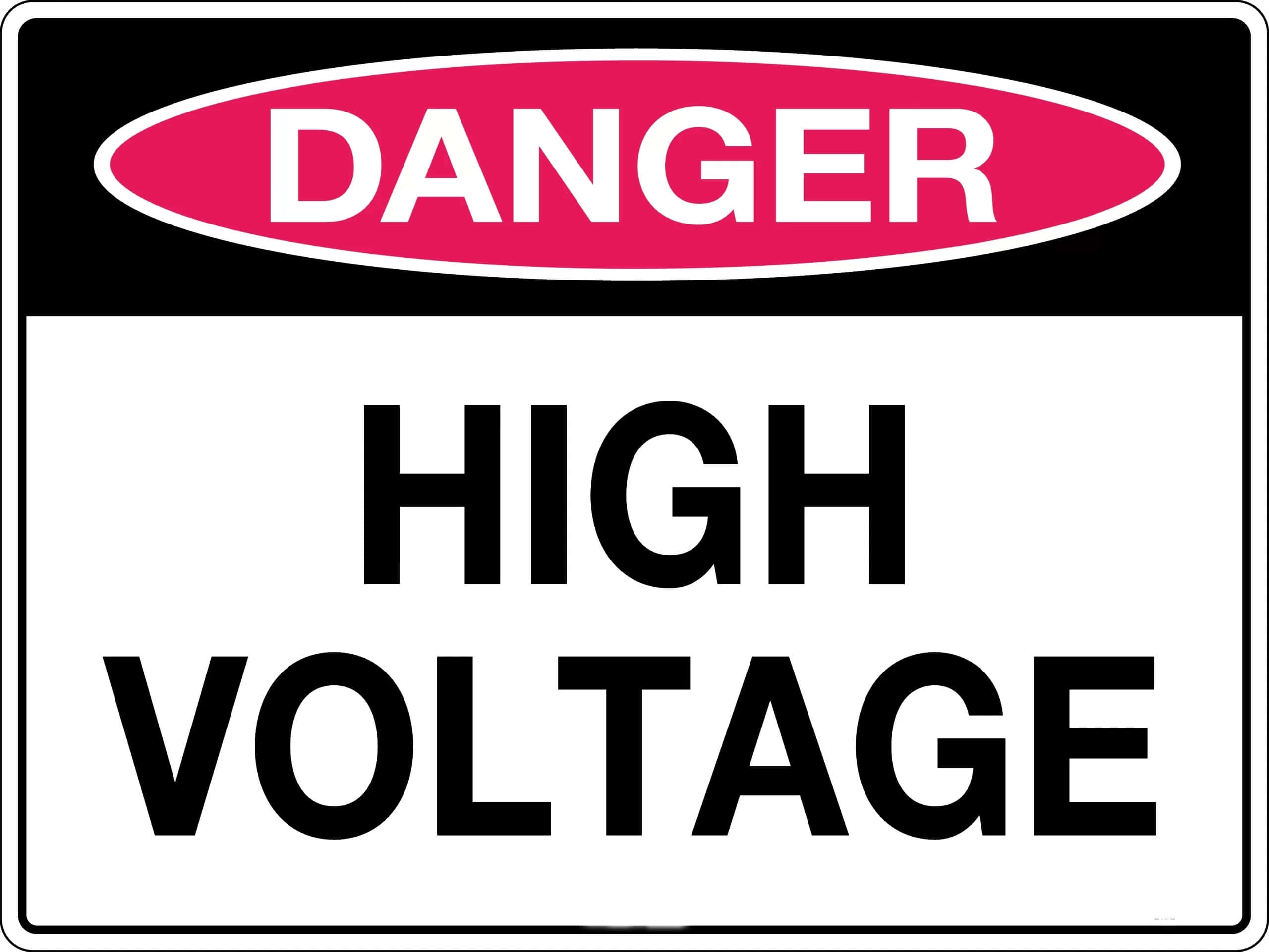 Warning Sign 桌布 壁紙 — 一個鮮明的警告標誌，紅色橢圓形內寫有「危險」，下方粗體黑色文字寫有「高電壓」，背景為白色。