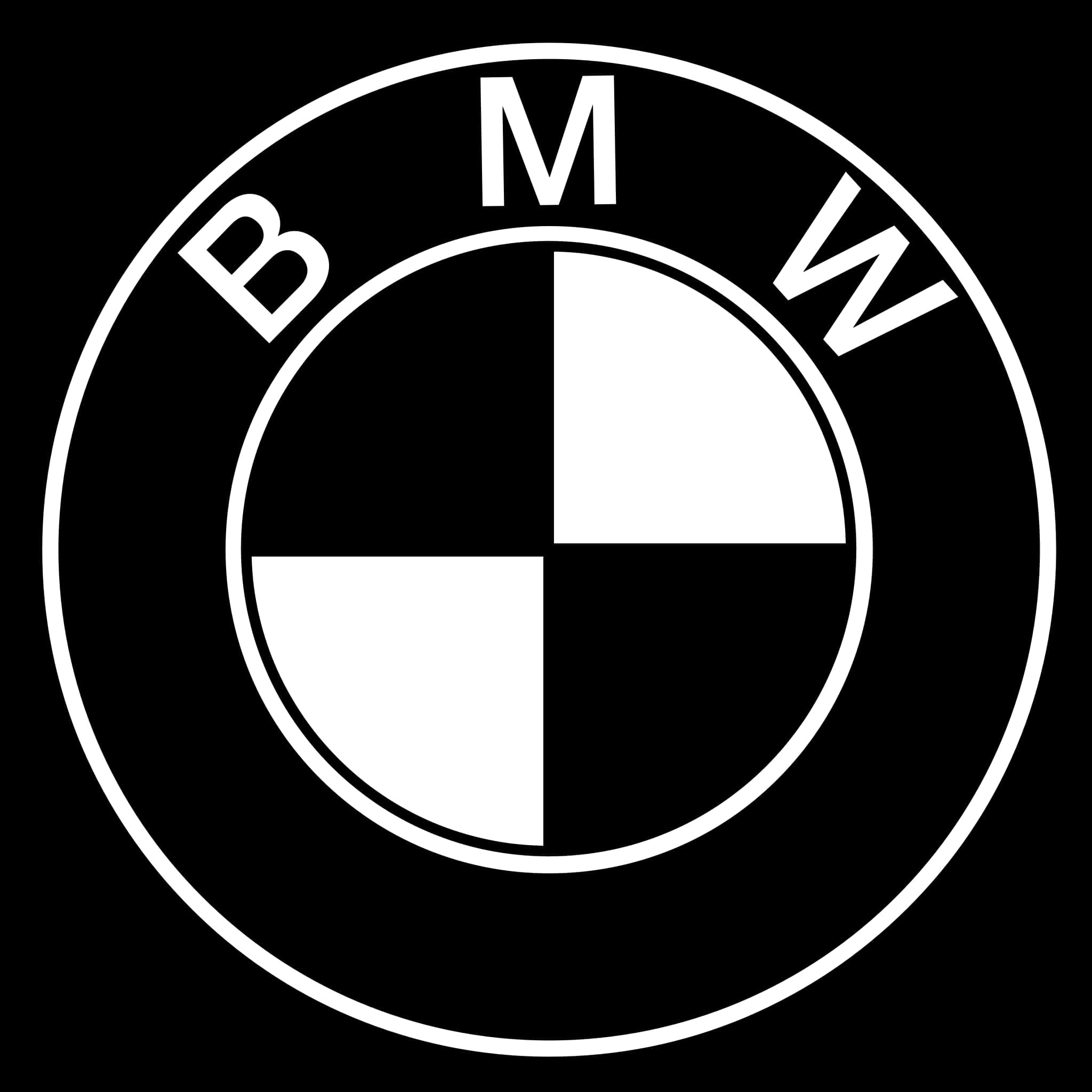 BMW 動圖 桌布 壁紙 — 一個鮮明的黑白BMW標誌，帶有粗體字和四分之一圓設計。