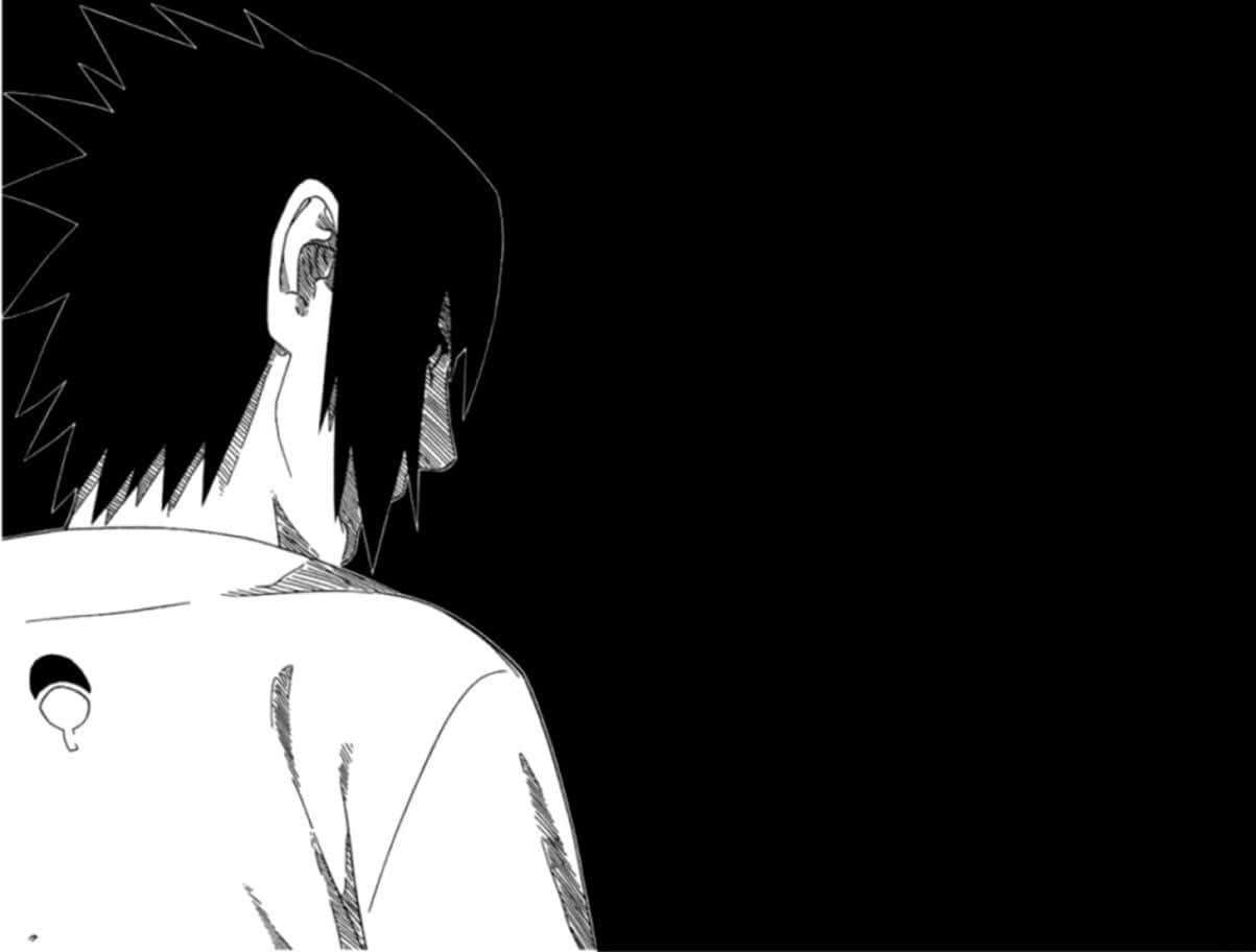 Naruto White 桌布 壁紙 — 一個鮮明的黑白動漫角色從背後觀看，有尖刺頭髮和可見的耳朵，背景為純黑色。