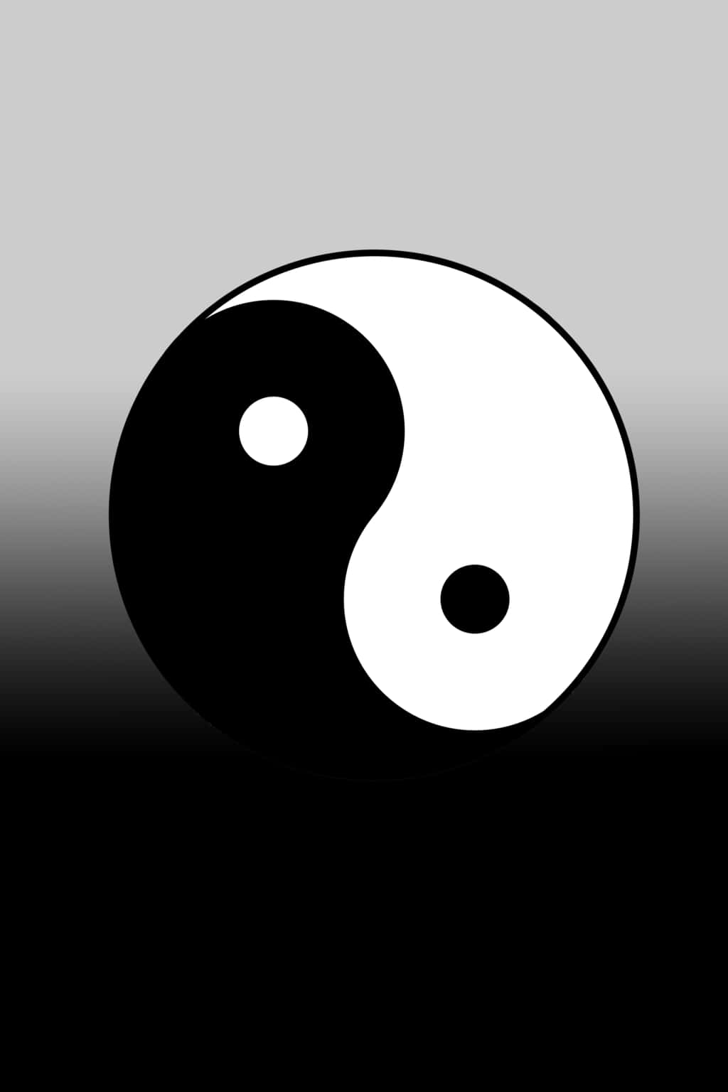 Yin Yang 4K 桌布 壁紙 — 一個鮮明的黑白陰陽符號，居中置於漸變灰色背景上，並逐漸過渡至黑色。