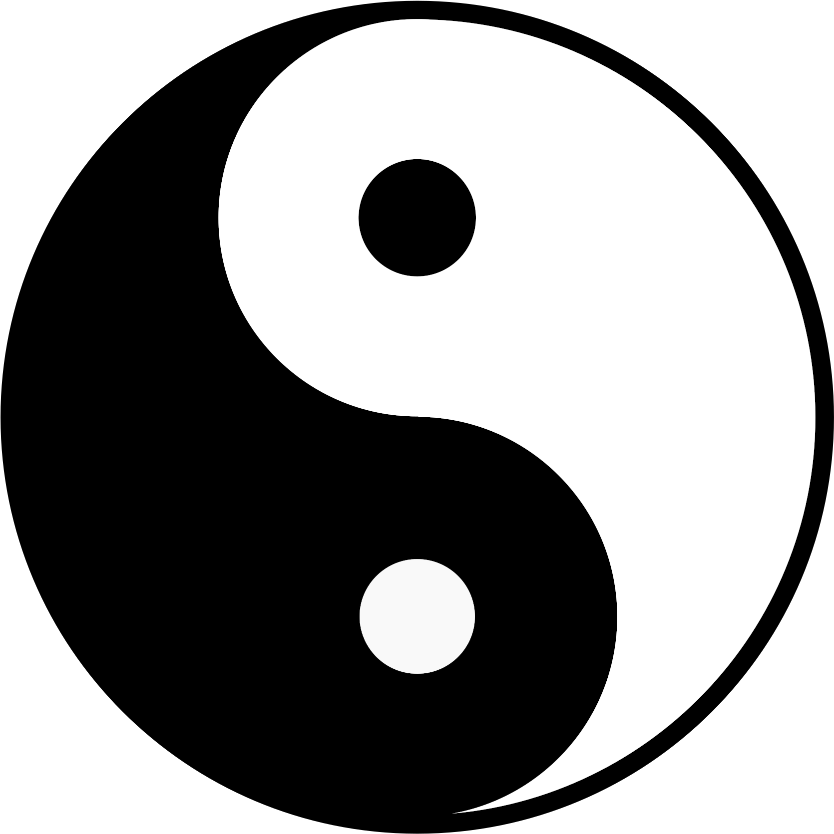 黑白 桌布 壁紙 — 一個鮮明的黑白陰陽符號，每半邊中心有對比的圓圈。