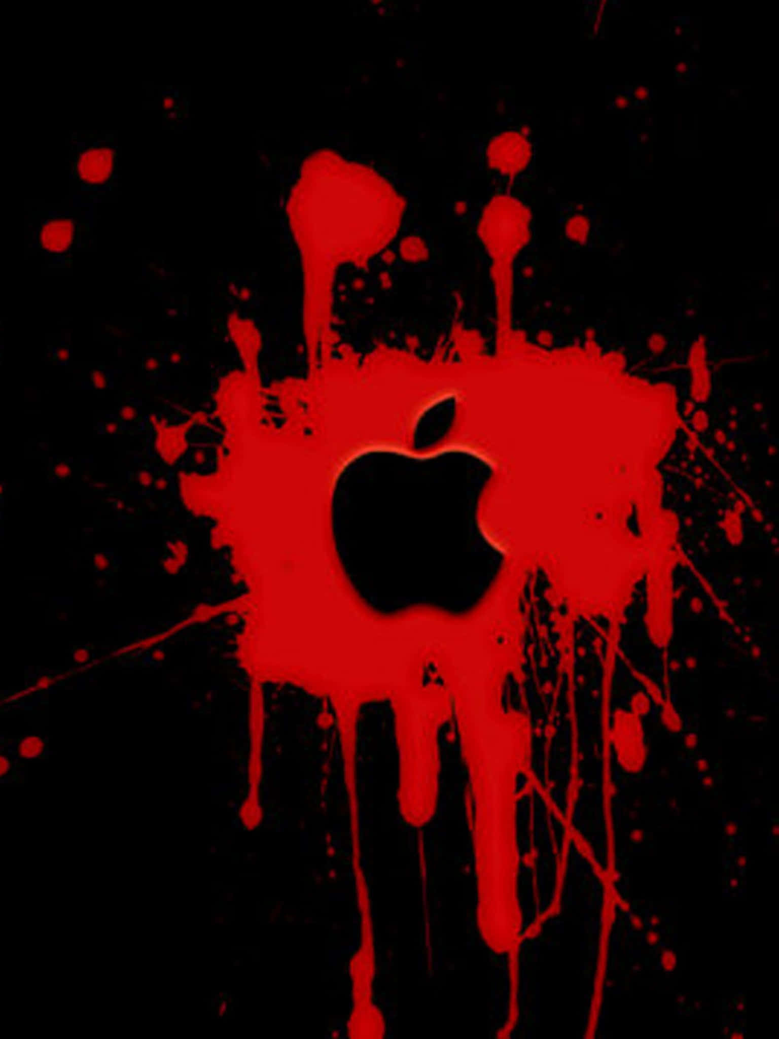 紅色 iPhone 桌布 壁紙 — 一個鮮明的黑色Apple標誌從深色背景上的鮮紅色飛濺中浮現出來。