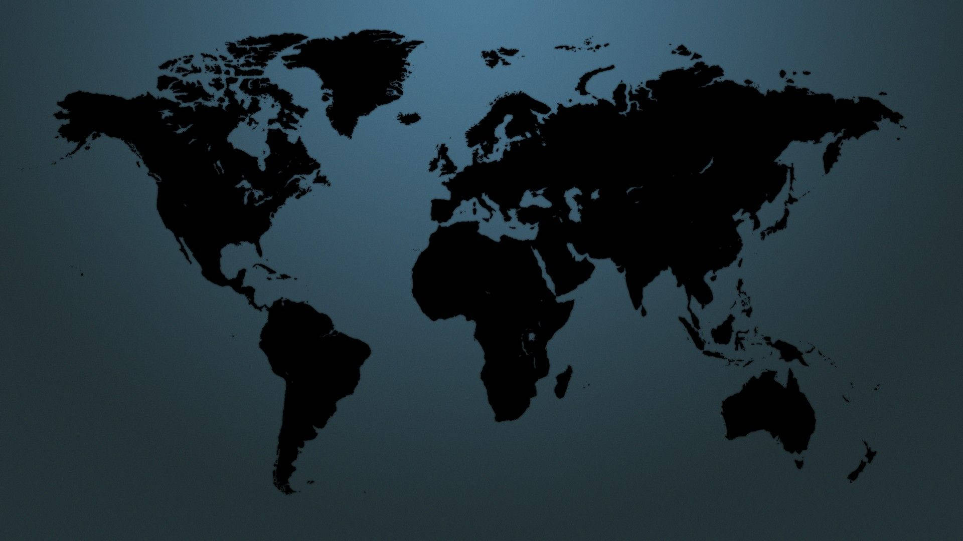 World 桌布 壁紙 — 一個鮮明的黑色世界地圖剪影，背景為漸變藍色。