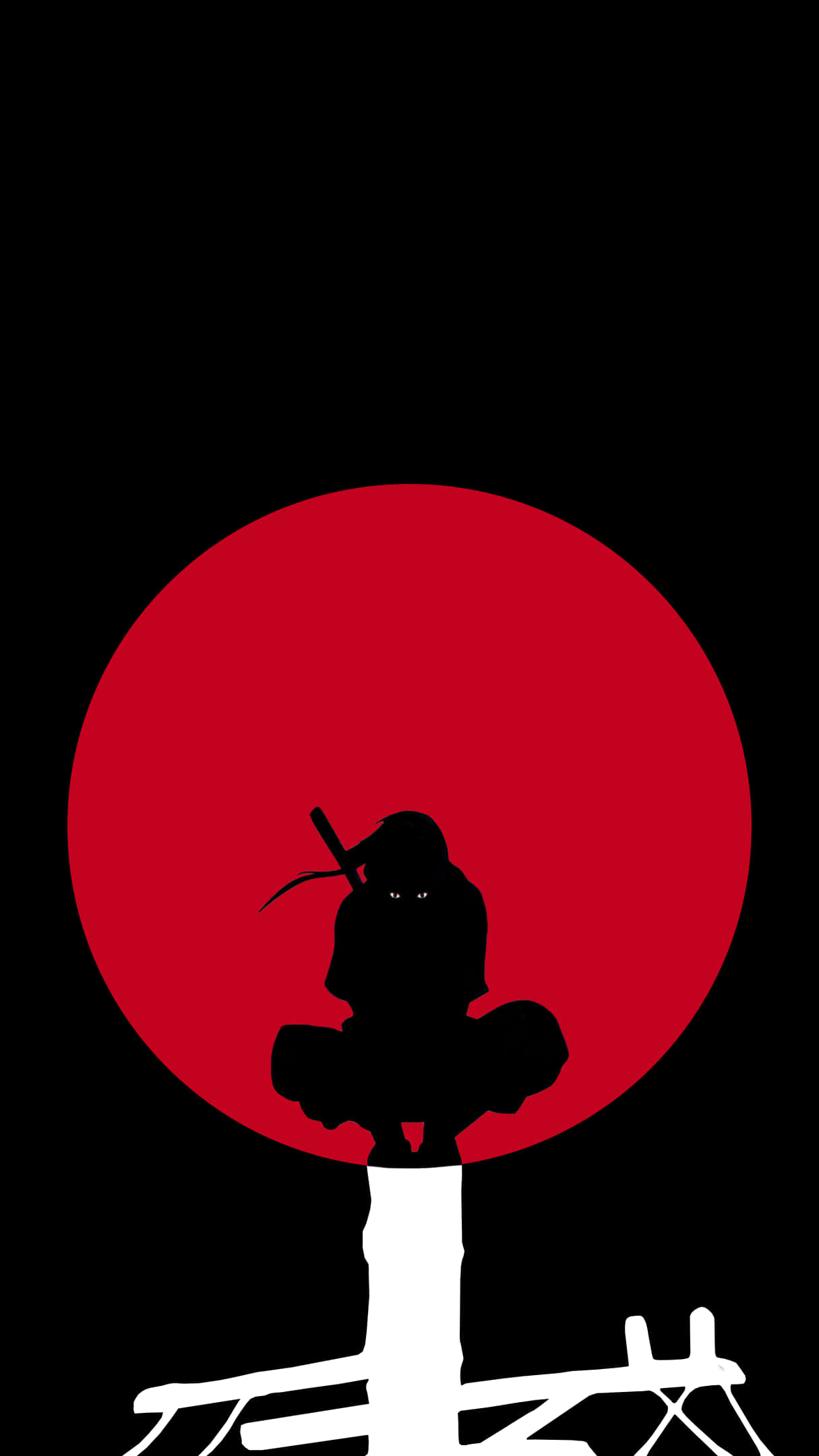動畫 桌布 壁紙 — 一個鮮明的黑色武士剪影坐在白色基座上，背景是醒目的紅色圓形。