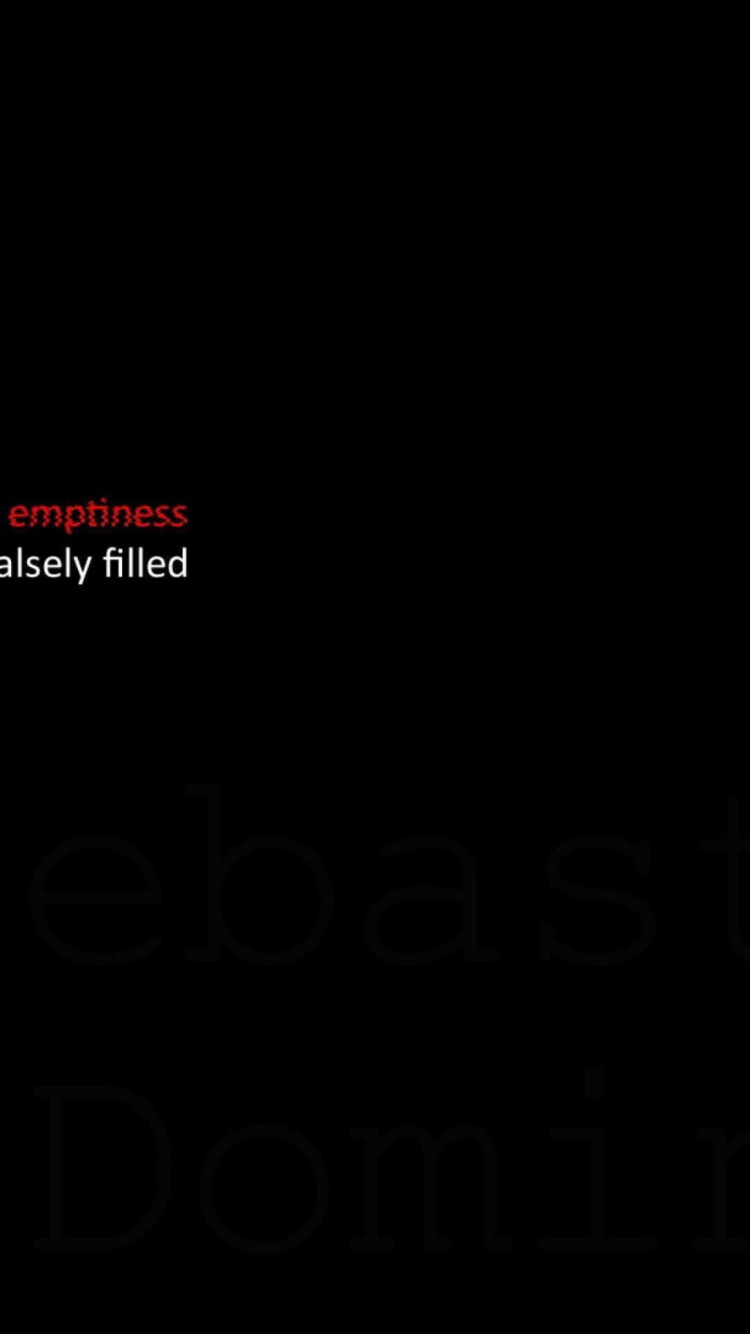 桌布 壁紙 — 一個鮮明的黑色背景上，以紅色和白色文字顯示「emptiness」這個詞，並虛假地填充，創造出極簡的概念性陳述。
