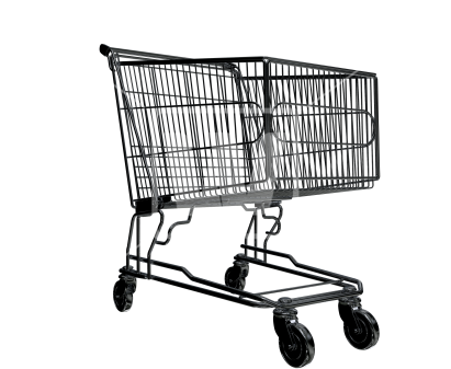 Shopping 桌布 壁紙 — 一個鮮明的黑色購物車居中於黑色背景上，白色對角線形成幾何框架。