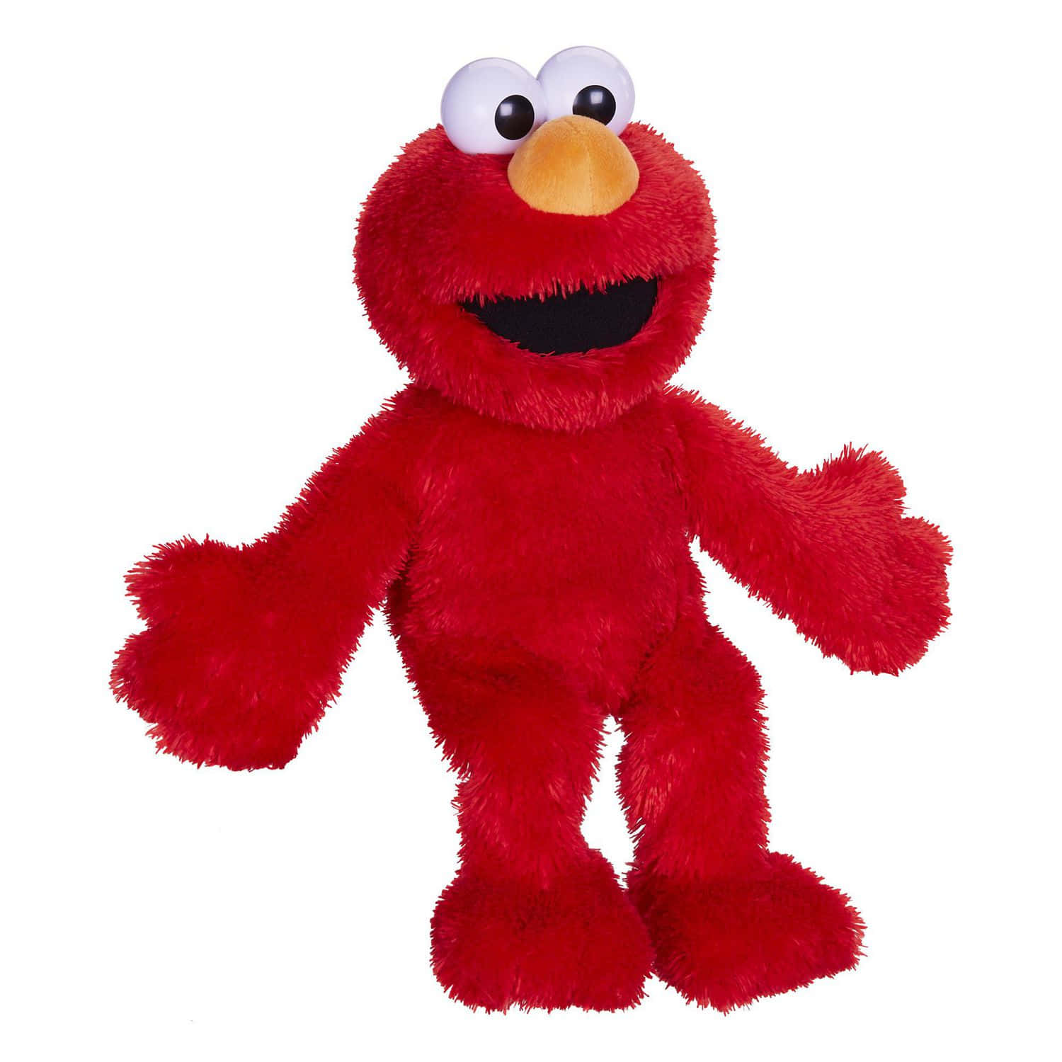 Elmo 桌布 壁紙 — 一個鮮紅色、毛茸茸的Elmo絨毛玩偶，有著大大的白色眼睛和燦爛的笑容，站在純白色背景前。