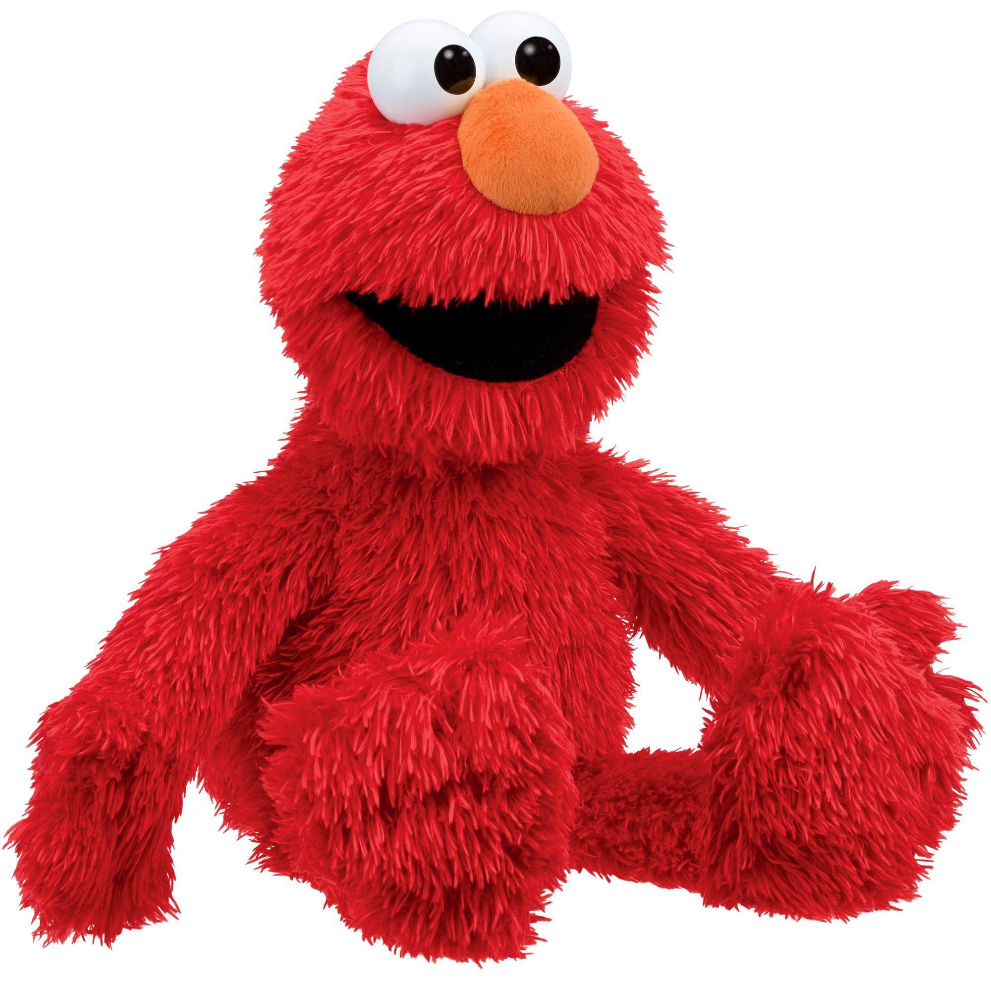 Elmo 桌布 壁紙 — 一個鮮紅色毛絨絨的Elmo玩偶，張大嘴巴，坐在純白色背景前。