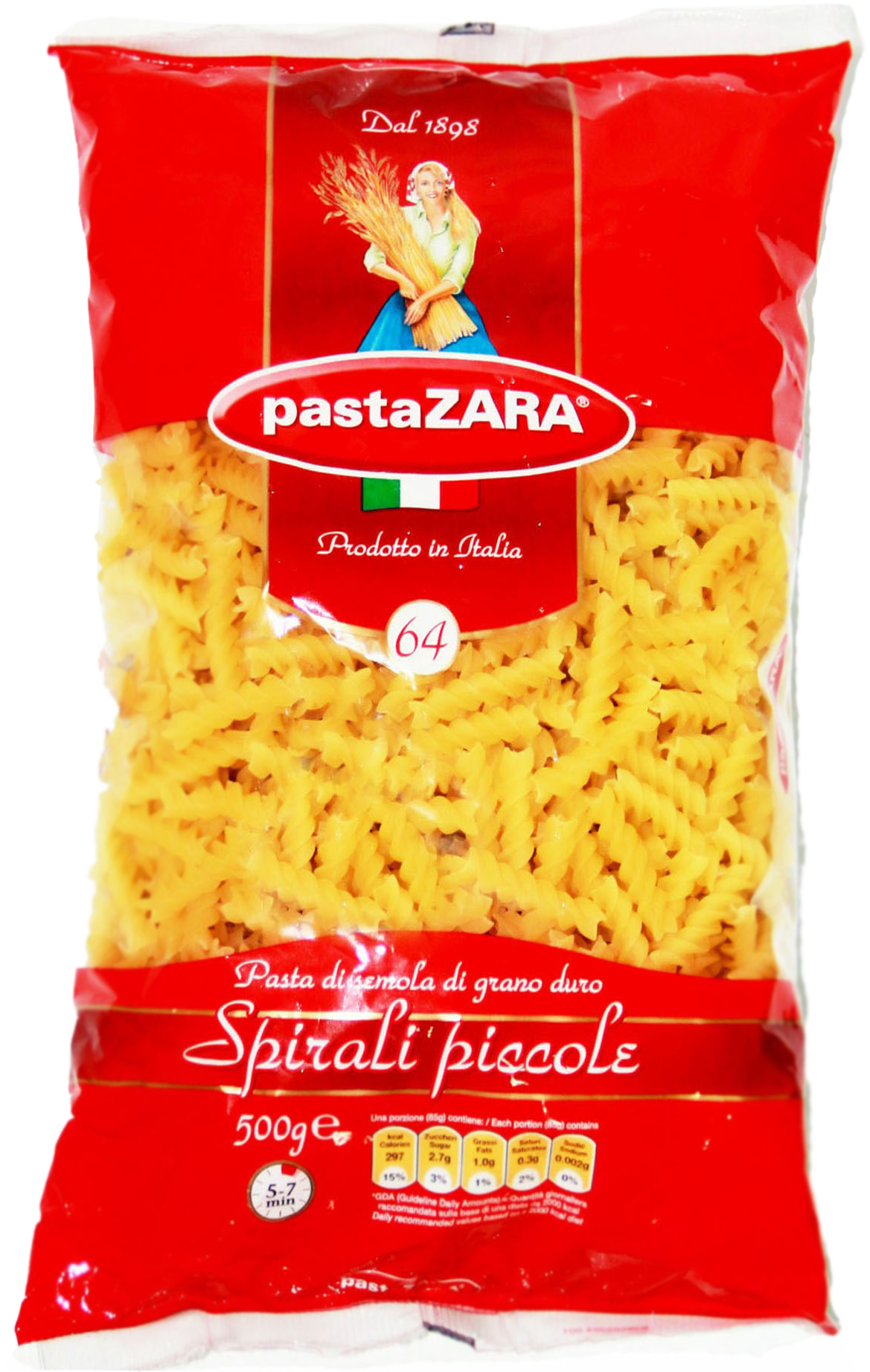 Pasta 桌布 壁紙 — 一個鮮紅色的pastaZARA品牌螺旋小意粉包裝，一名女子手持小麥和義大利國旗。