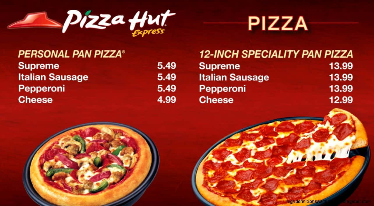 Pizza Hut Express菜單，展示個人和12吋平底鍋披薩選項及價格。